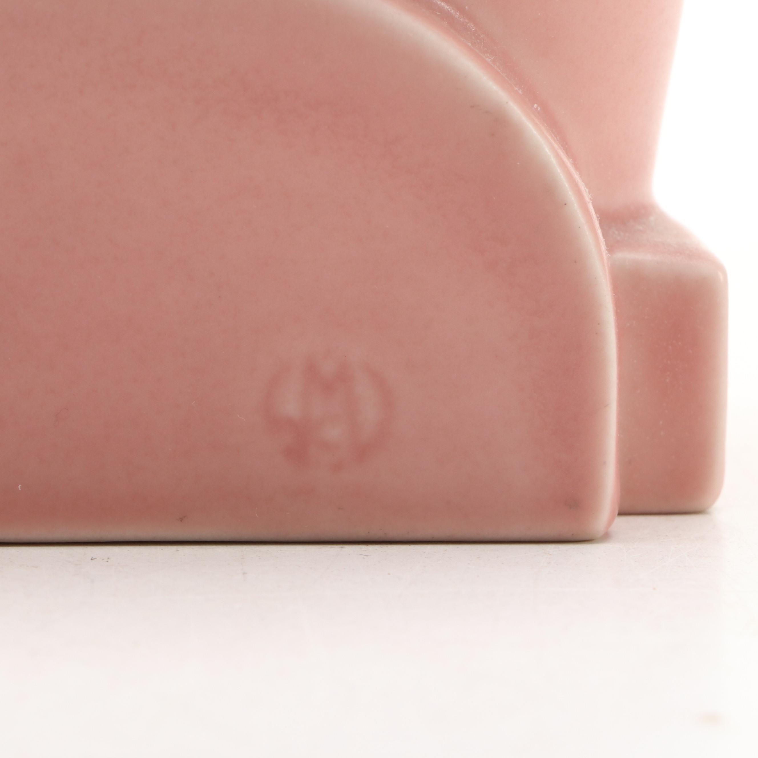 Rookwood Pottery Matte Pink Ceramic Colonial Lady Bookends, 1932