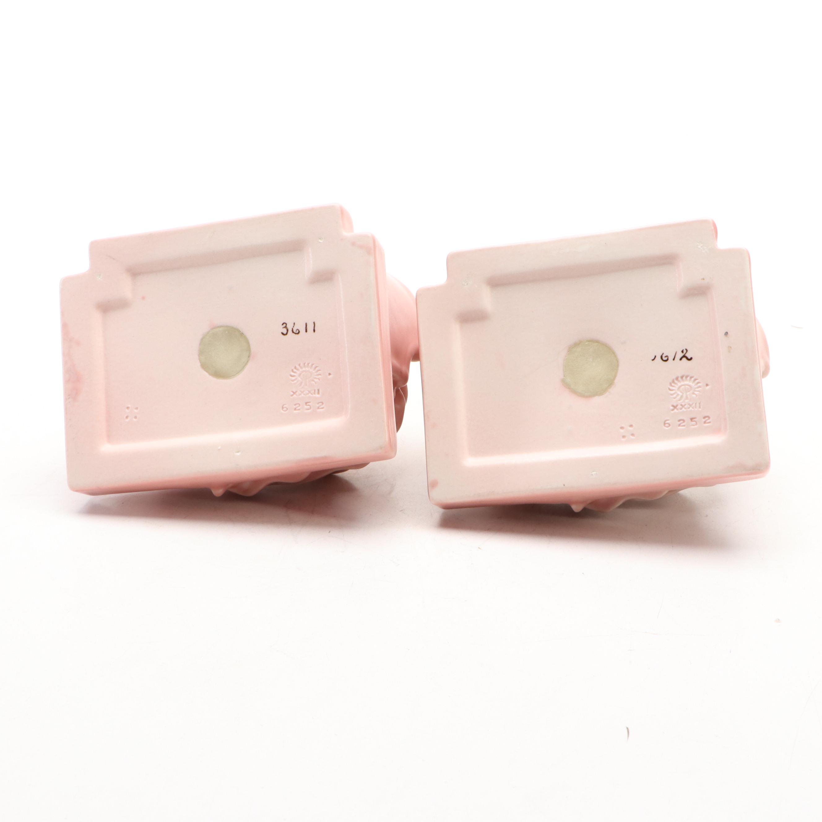 Rookwood Pottery Matte Pink Ceramic Colonial Lady Bookends, 1932