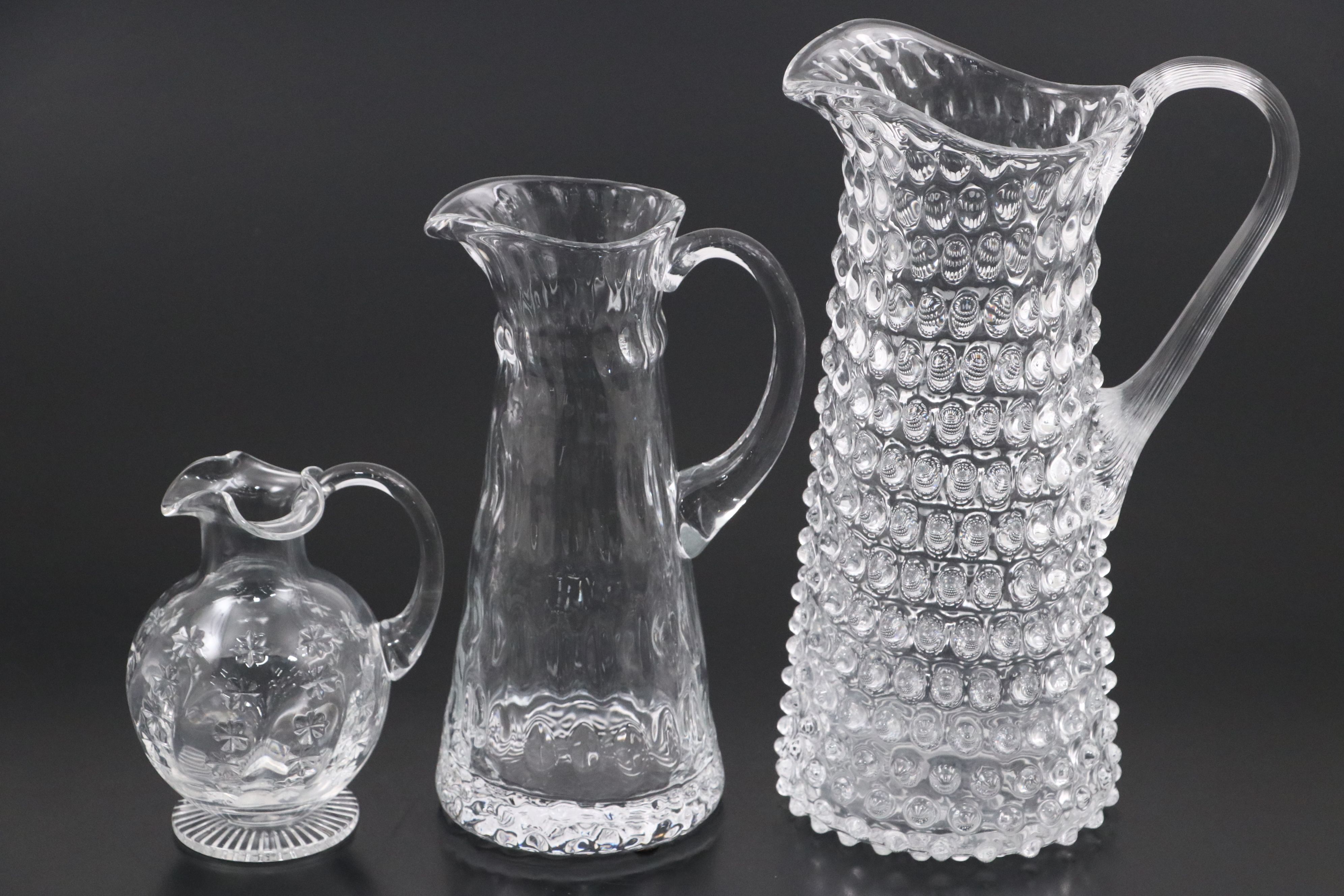 William Yeoward Crystal Jug with Glass Pitchers and Ribbon Edge Cake Stands