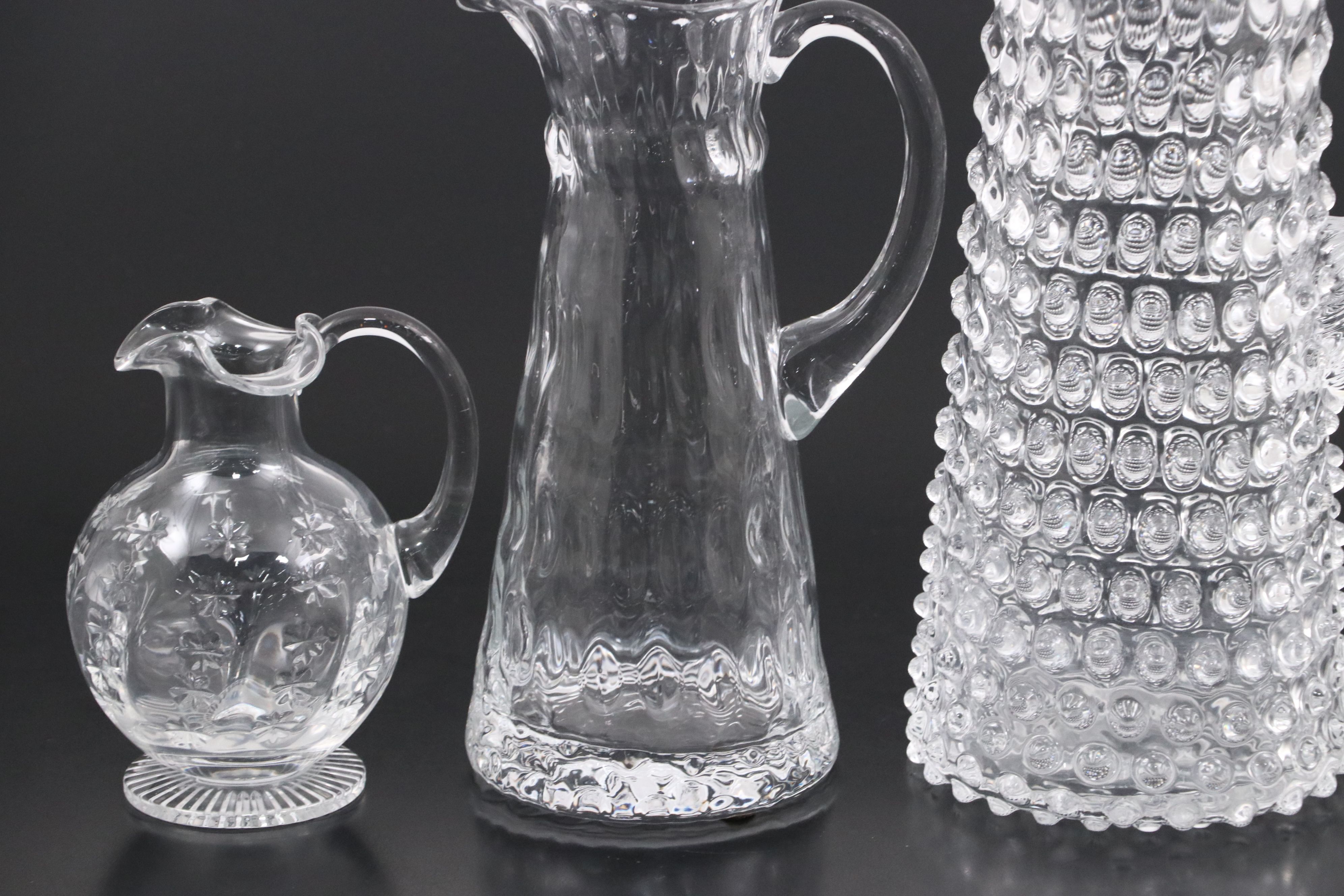William Yeoward Crystal Jug with Glass Pitchers and Ribbon Edge Cake Stands