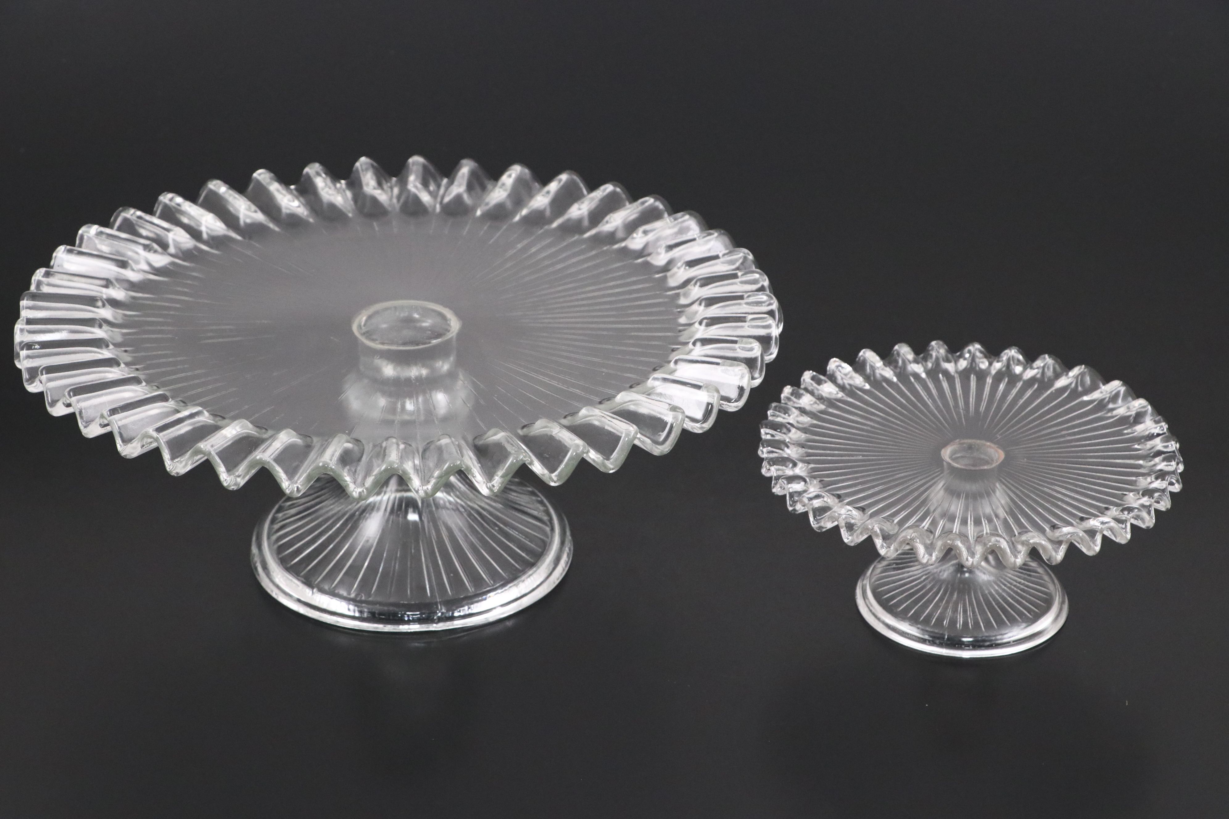 William Yeoward Crystal Jug with Glass Pitchers and Ribbon Edge Cake Stands