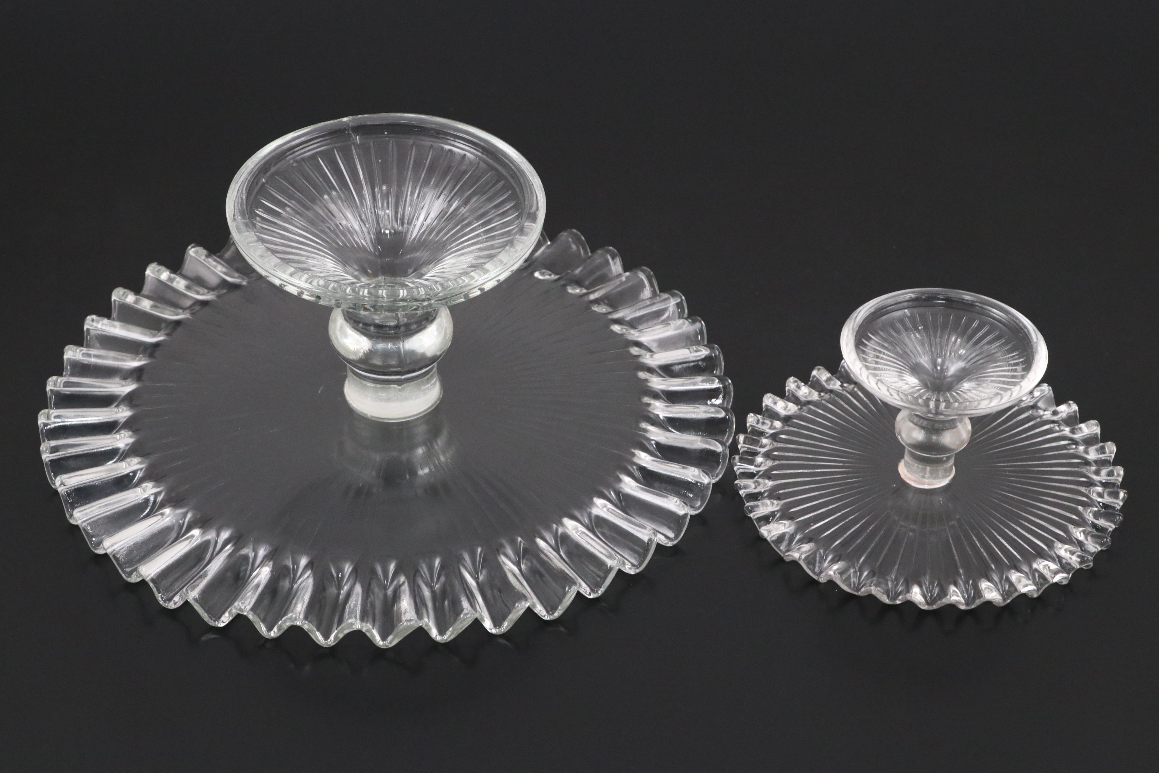 William Yeoward Crystal Jug with Glass Pitchers and Ribbon Edge Cake Stands