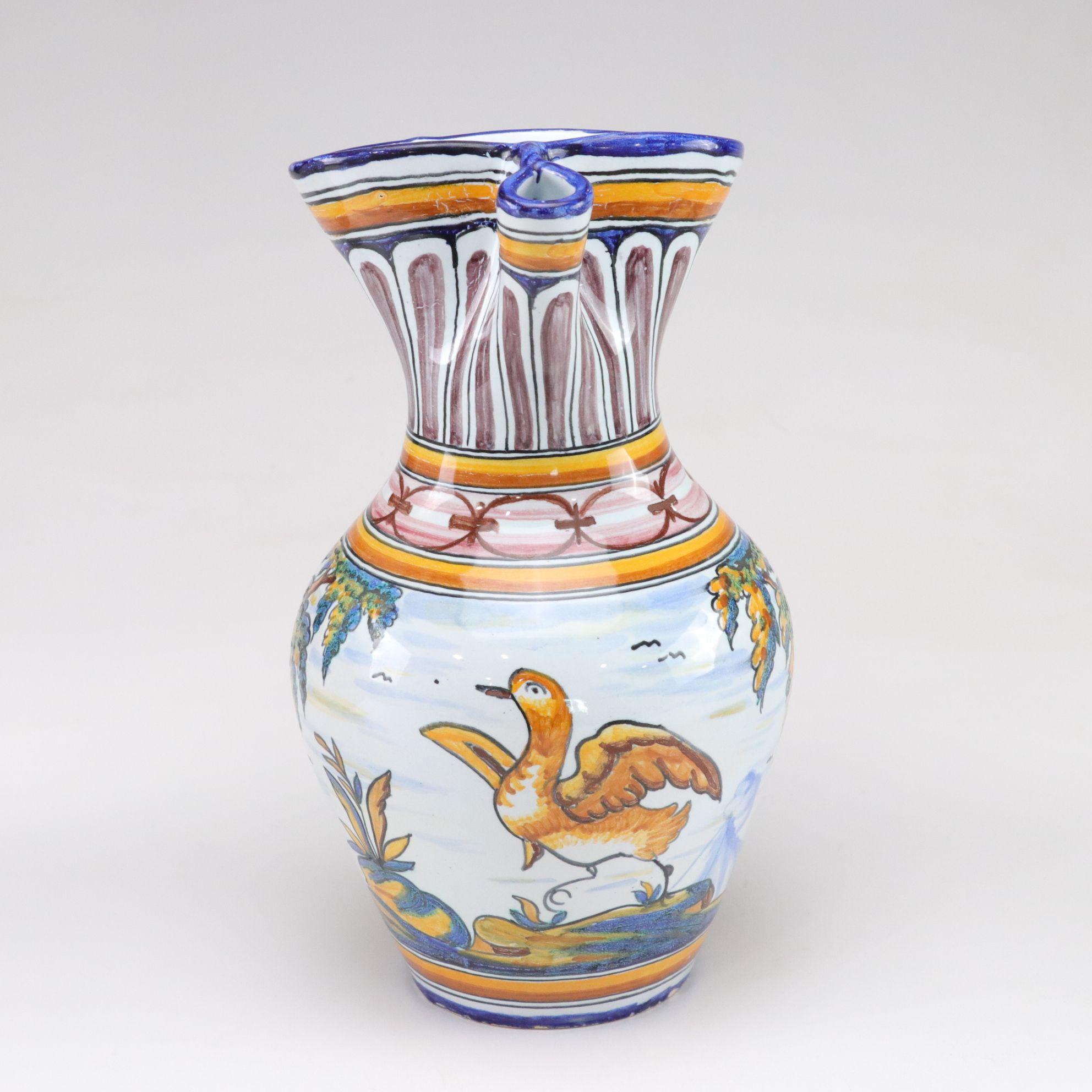 Mexican Talavera Faience Hand-Painted Jug with Portuguese Decorative Plates