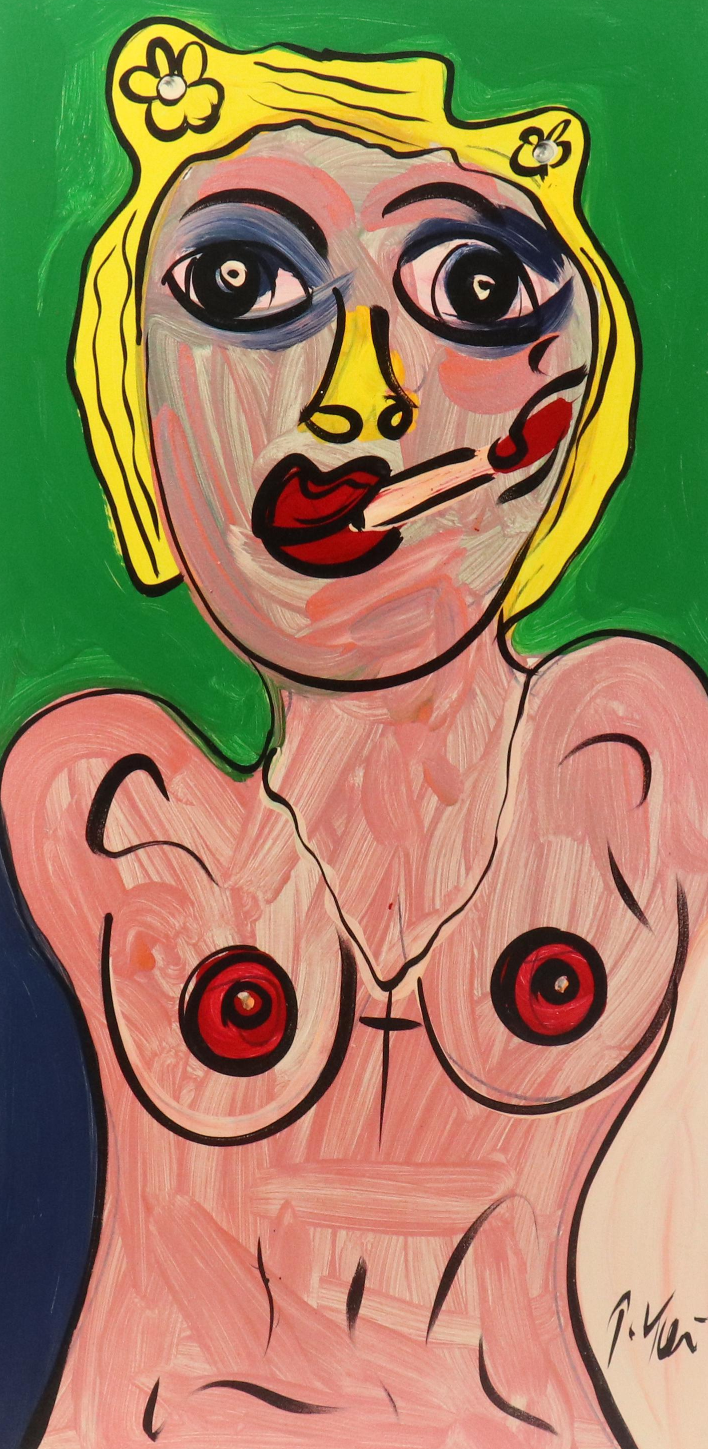 Peter Robert Keil Abstract Portrait Acrylic Painting of Nude Woman