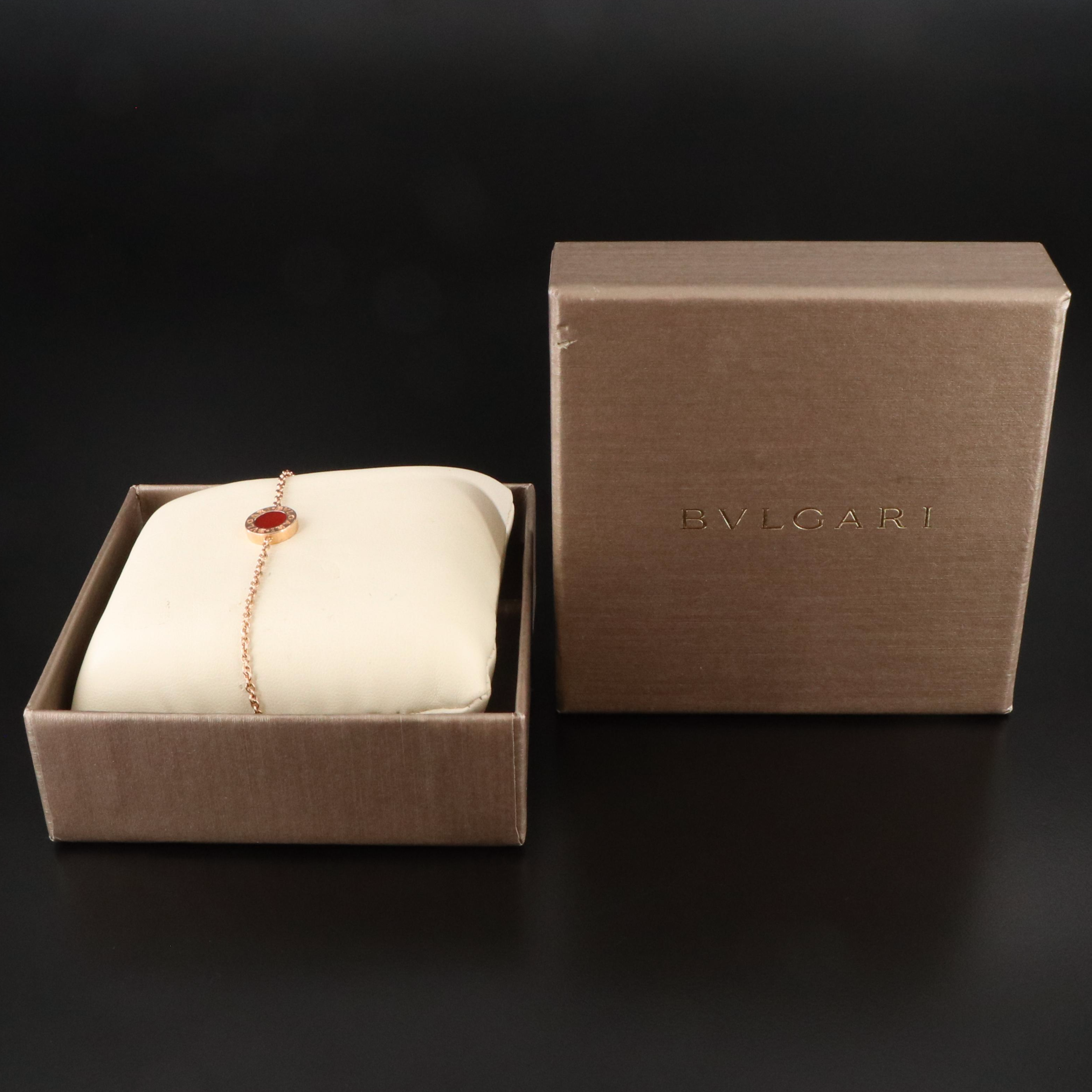 Bulgari BVLGARI 18K Rose Gold Carnelian and Mother of Pearl Bracelet