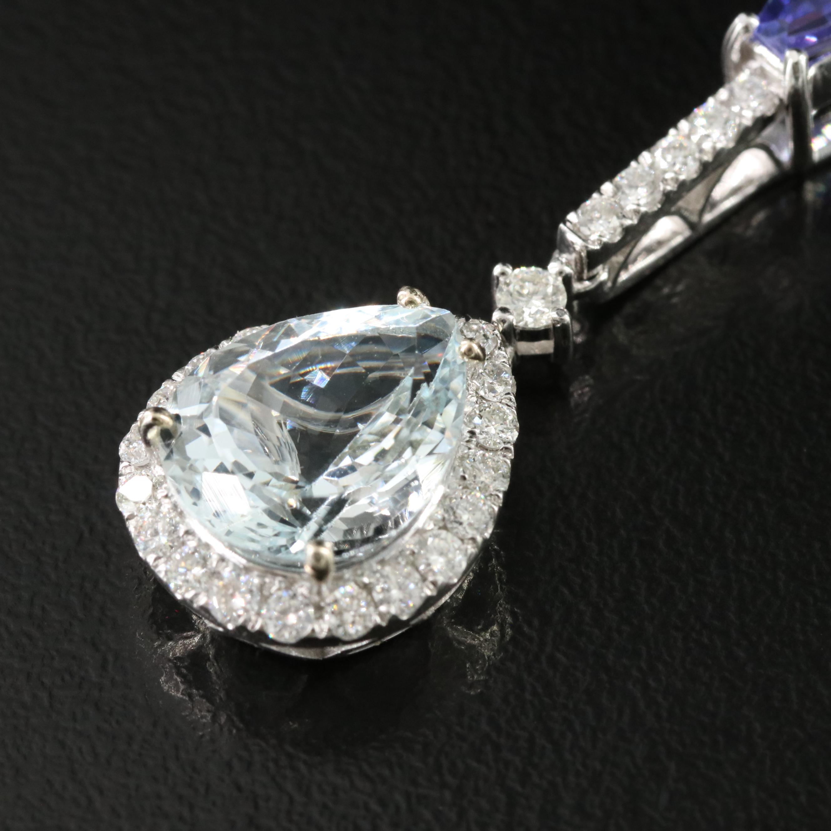 Michael Christoff 14K 4.15 CT Aquamarine, Tanzanite and Diamond Pendant