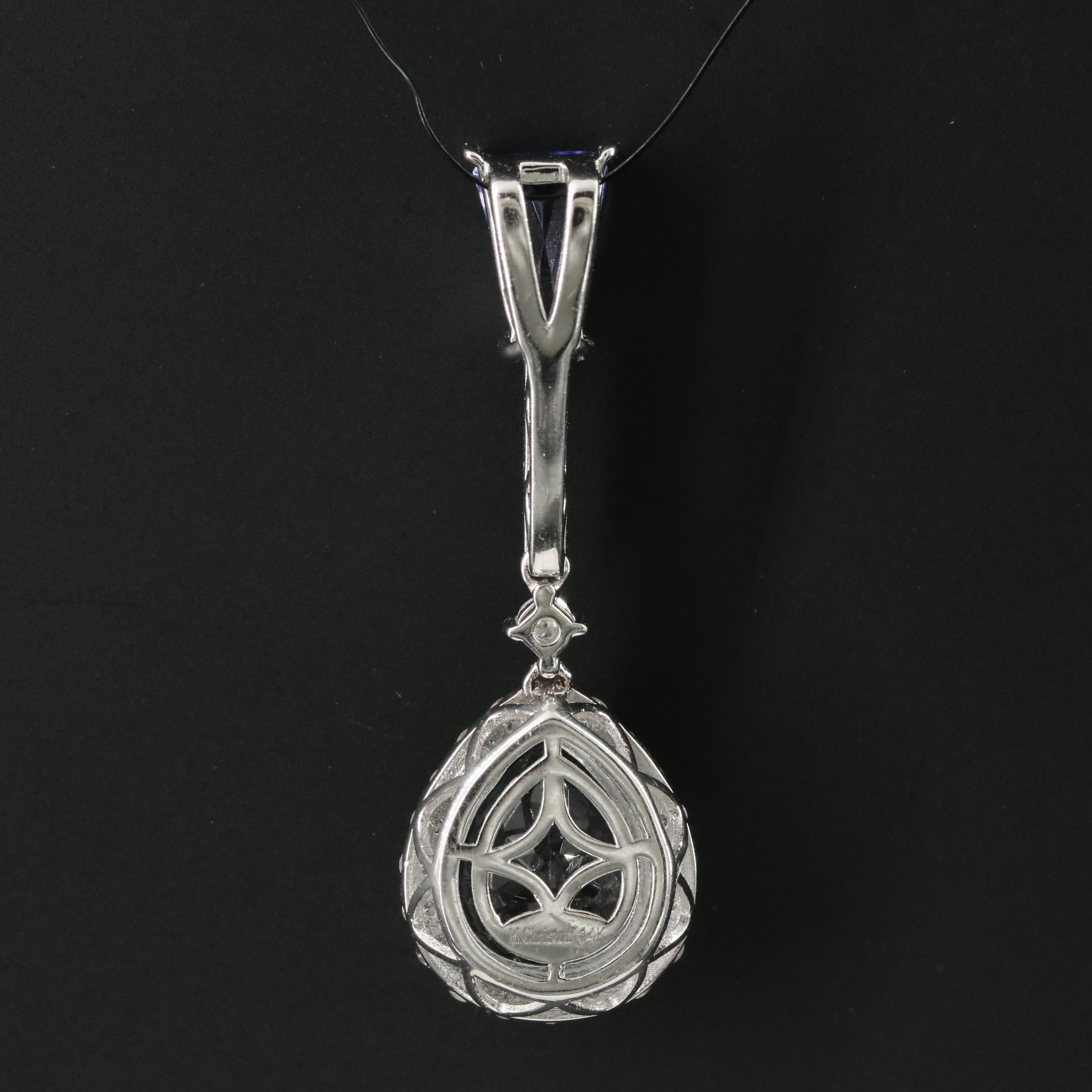 Michael Christoff 14K 4.15 CT Aquamarine, Tanzanite and Diamond Pendant