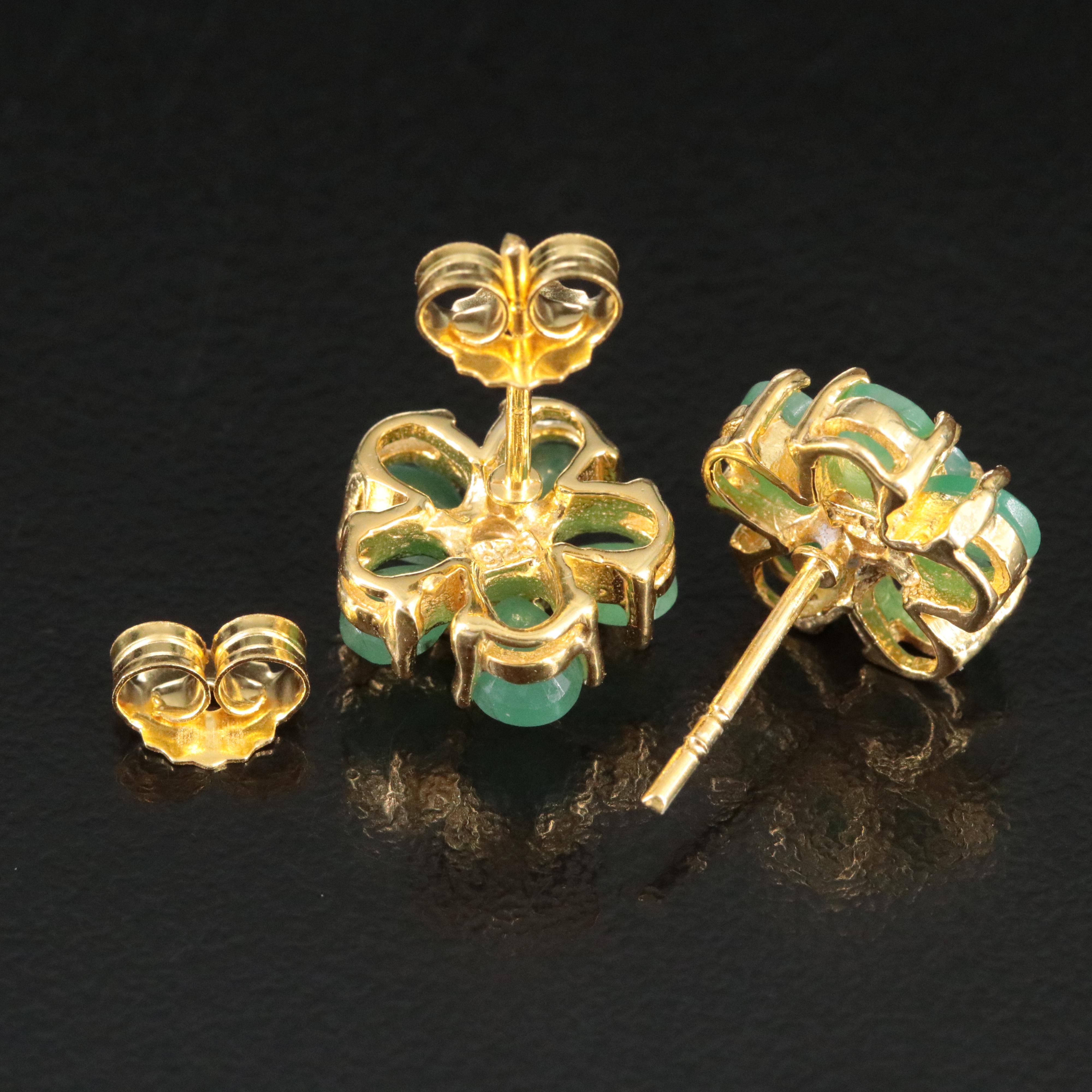 Sterling Emerald Floral Stud Earrings