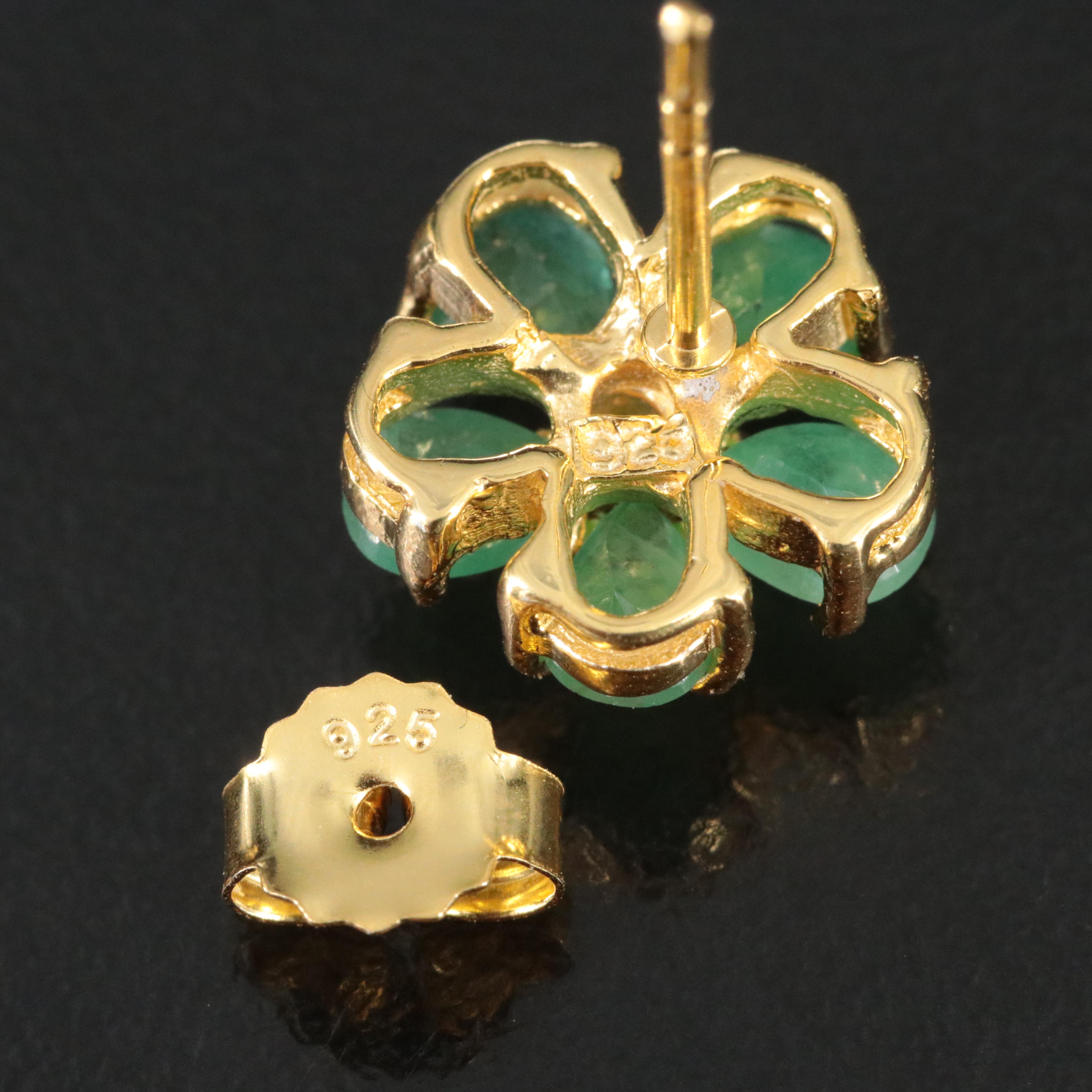 Sterling Emerald Floral Stud Earrings