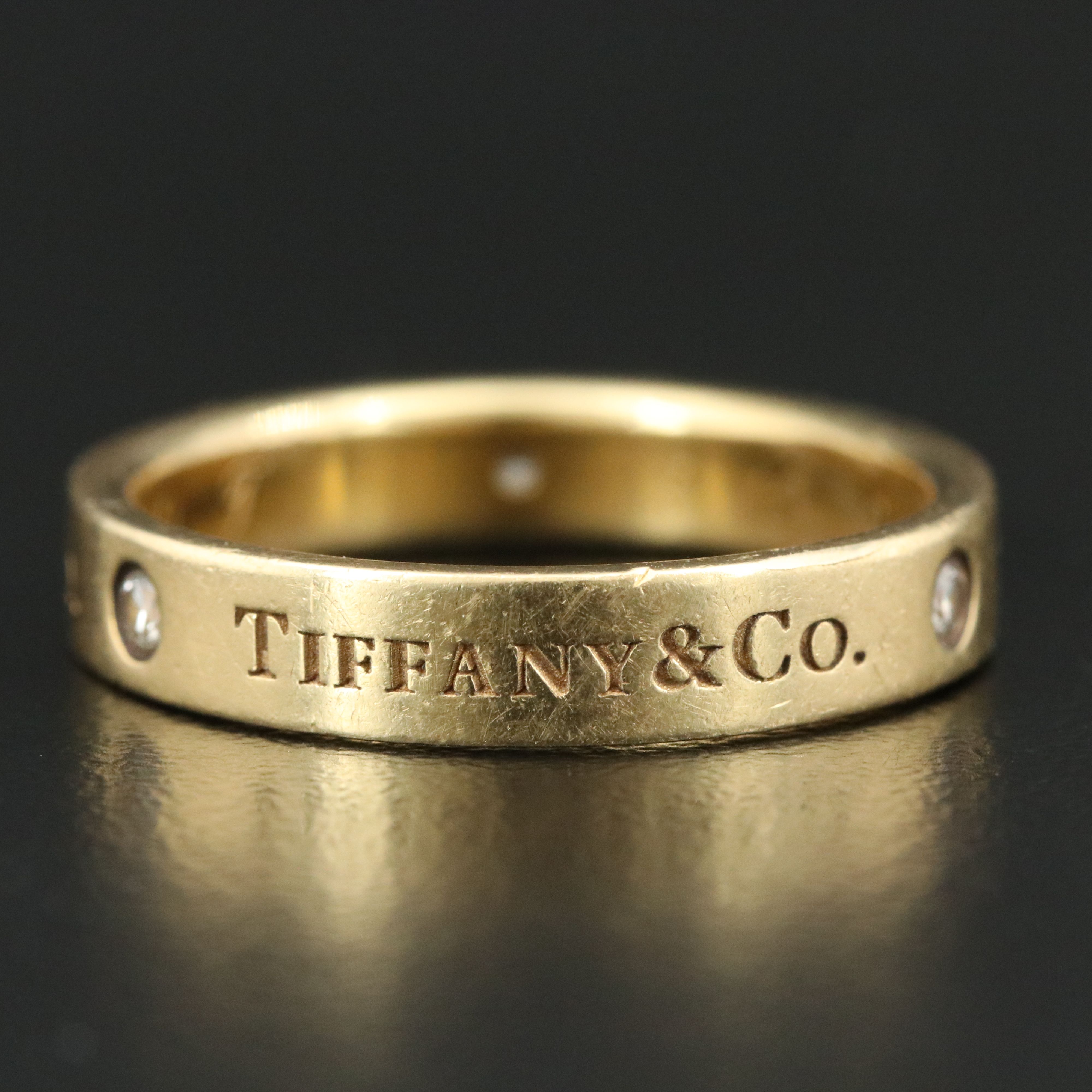 Tiffany & Co. 18K Logo Band Ring with Diamond Accents
