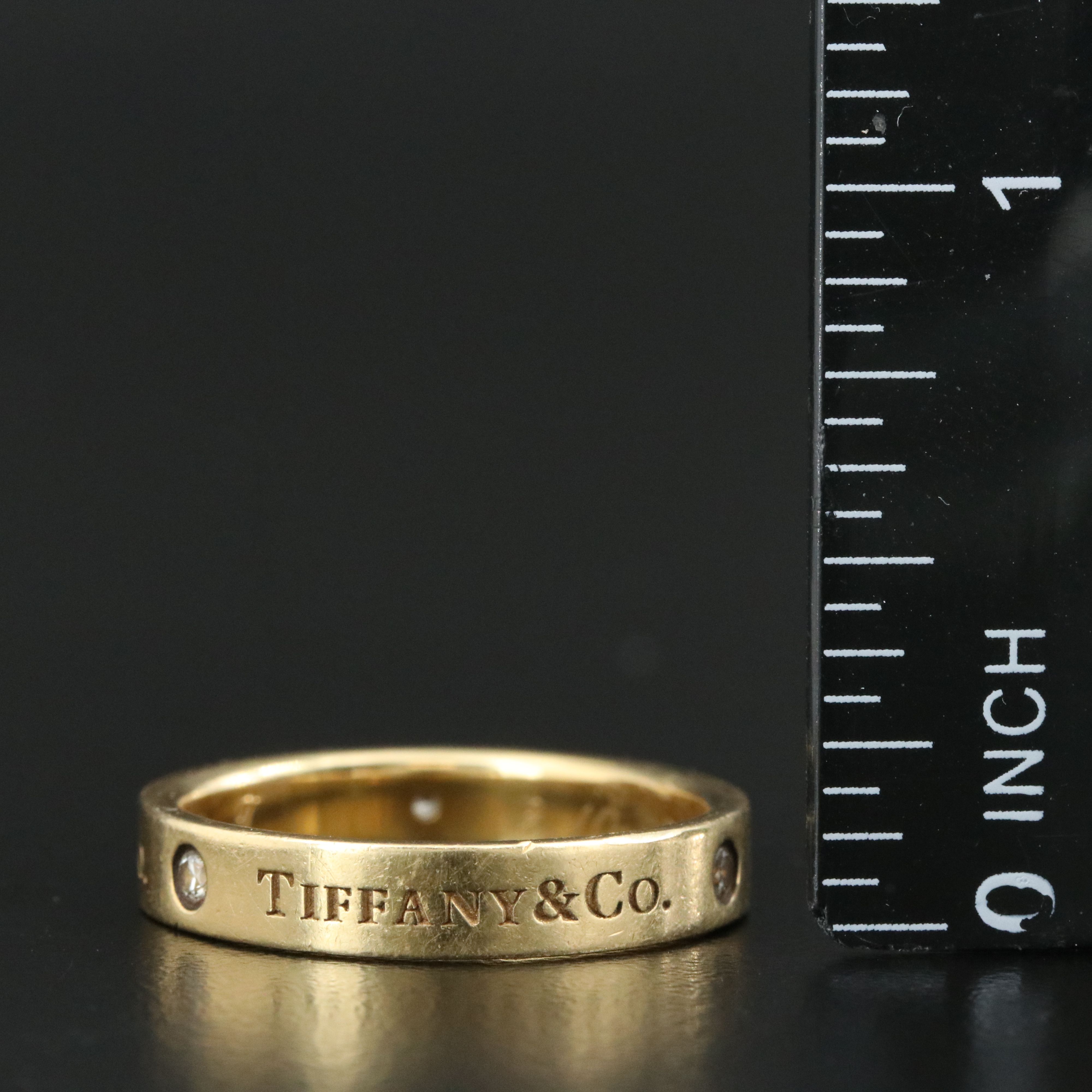 Tiffany & Co. 18K Logo Band Ring with Diamond Accents