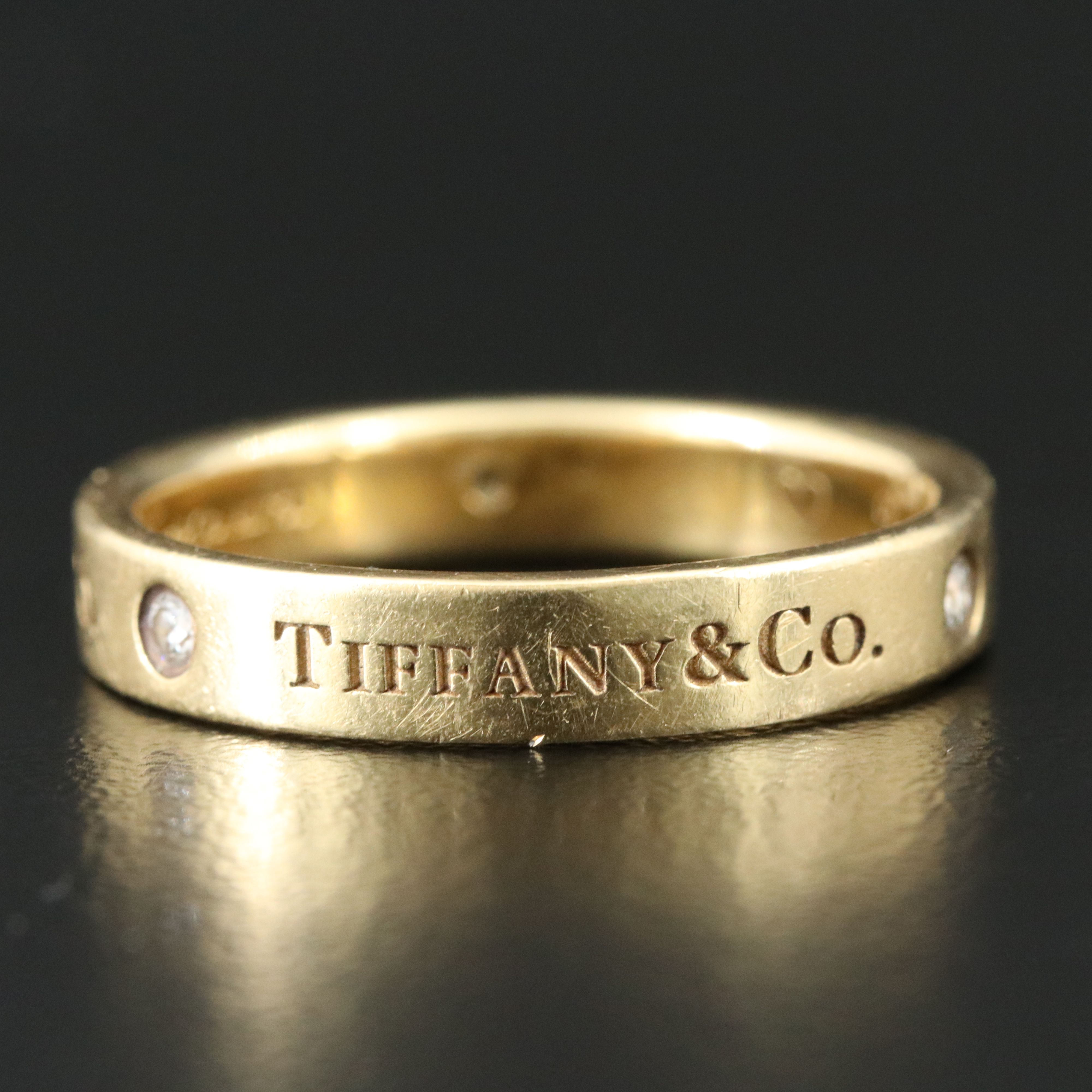 Tiffany & Co. 18K Logo Band Ring with Diamond Accents