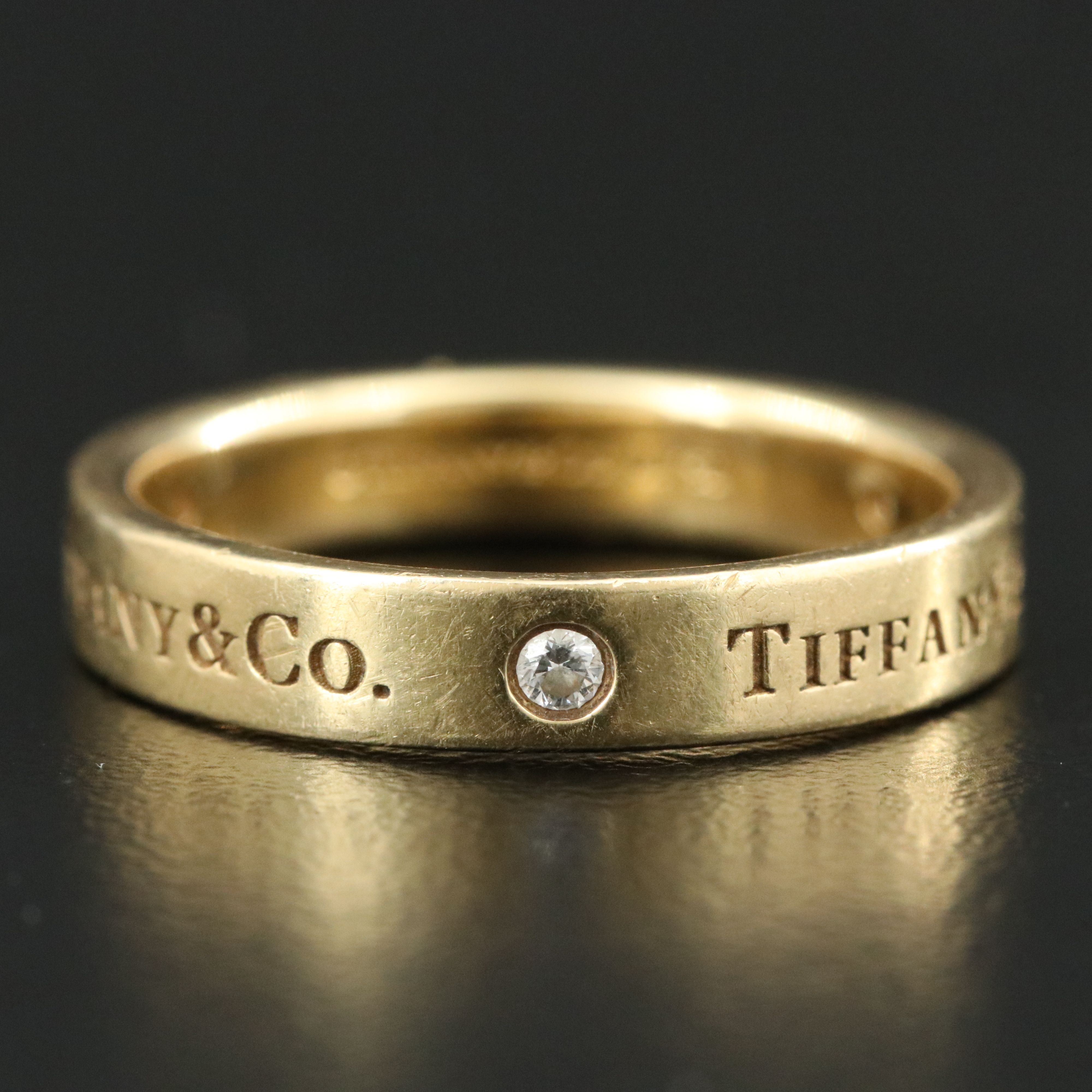 Tiffany & Co. 18K Logo Band Ring with Diamond Accents
