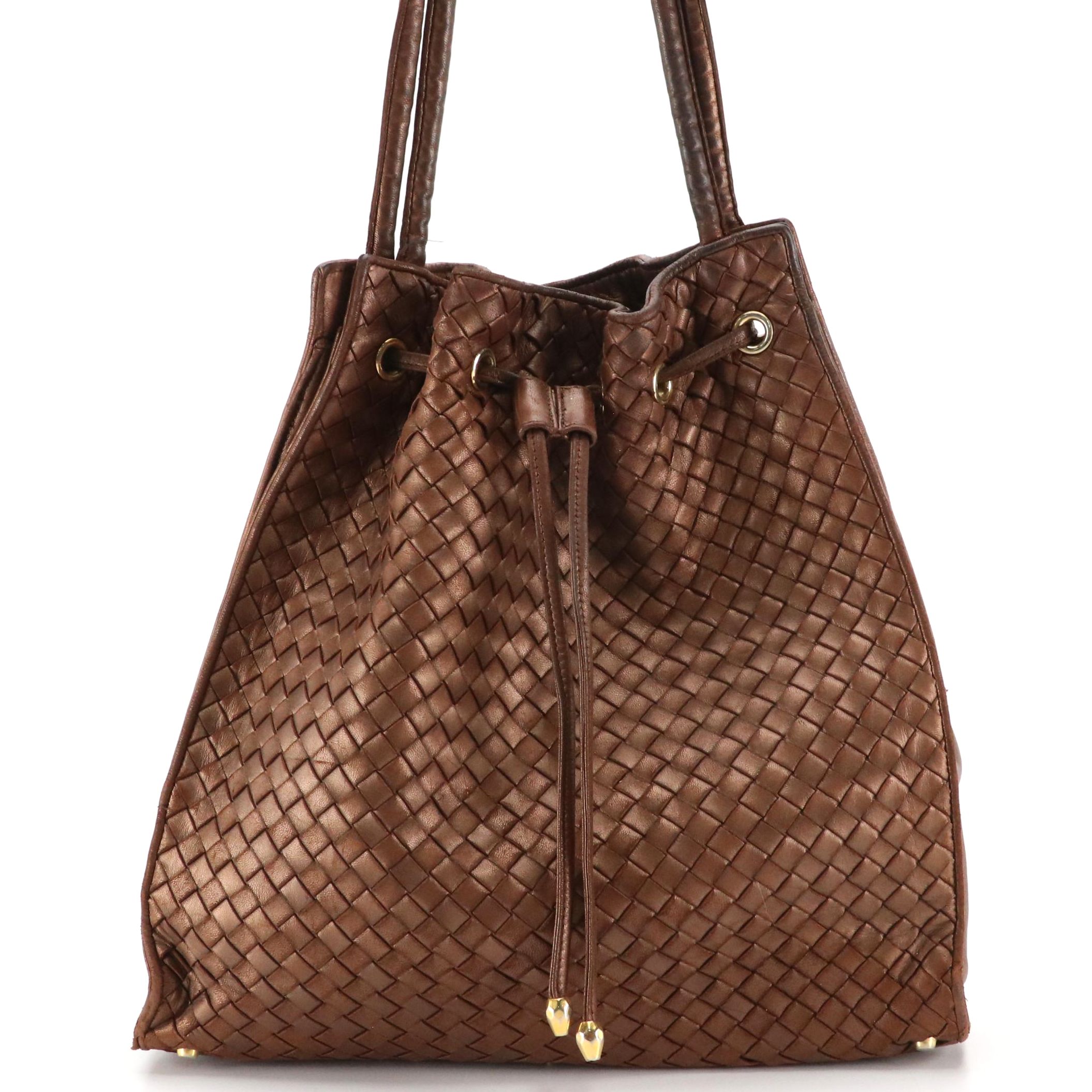 Bottega Veneta Metallic Brown Intrecciato Leather Shoulder Tote