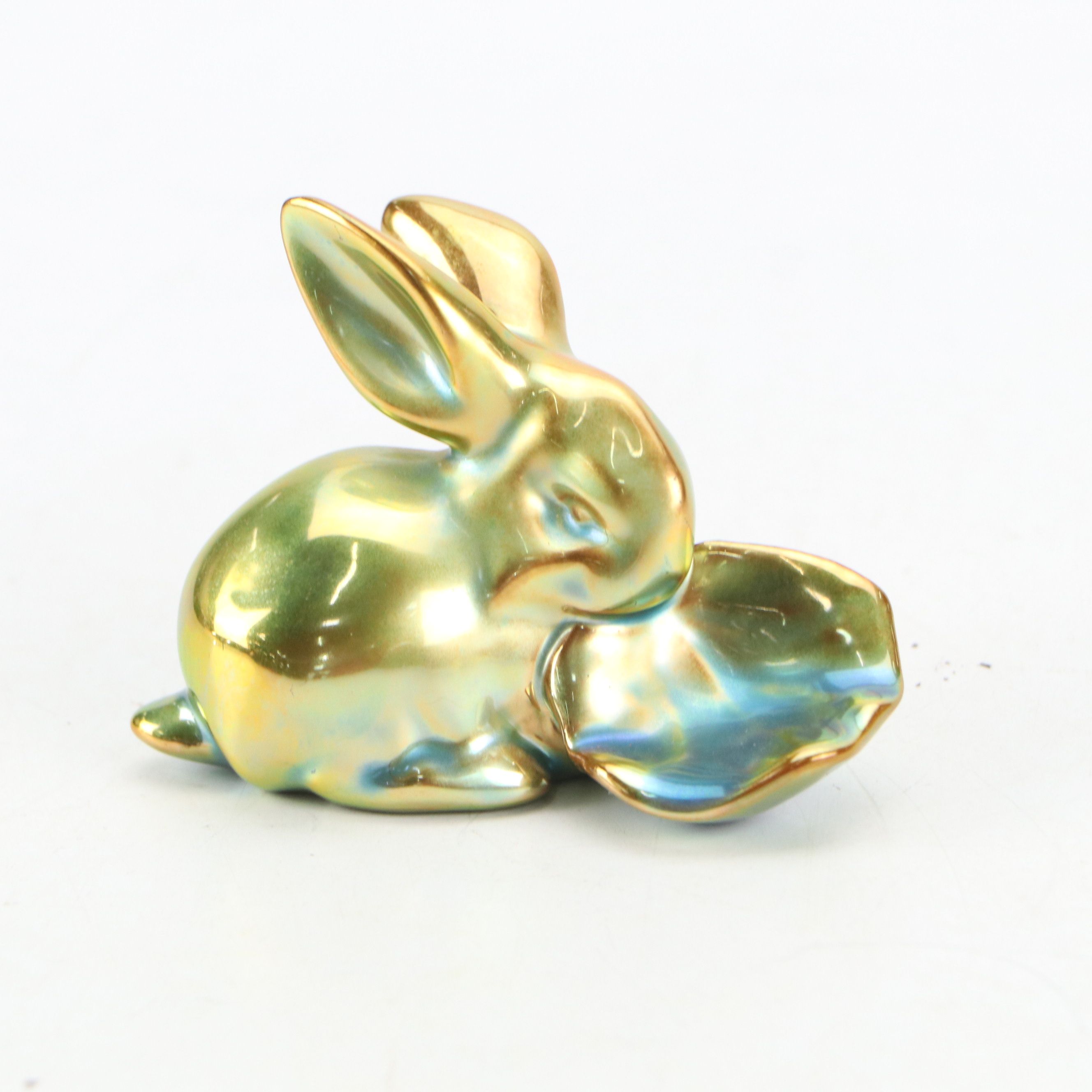 Zsolnay Porcelain Rabbit, Pewter Egg-Shaped Still Bank, & More Rabbit Figurines