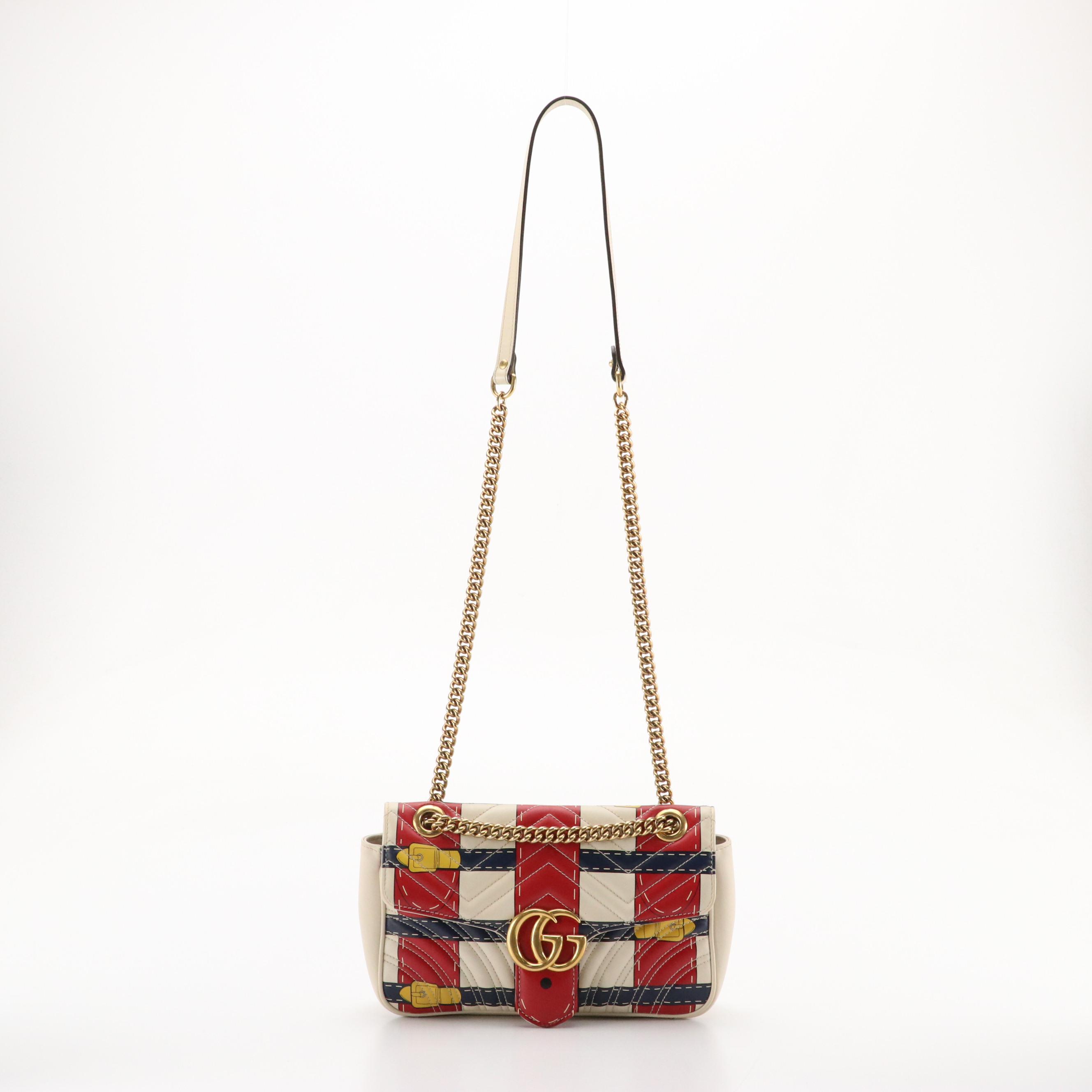 Gucci GG Marmont Flap-Front Chain Bag in Trompe L'Oeil Printed Matelassé Leather