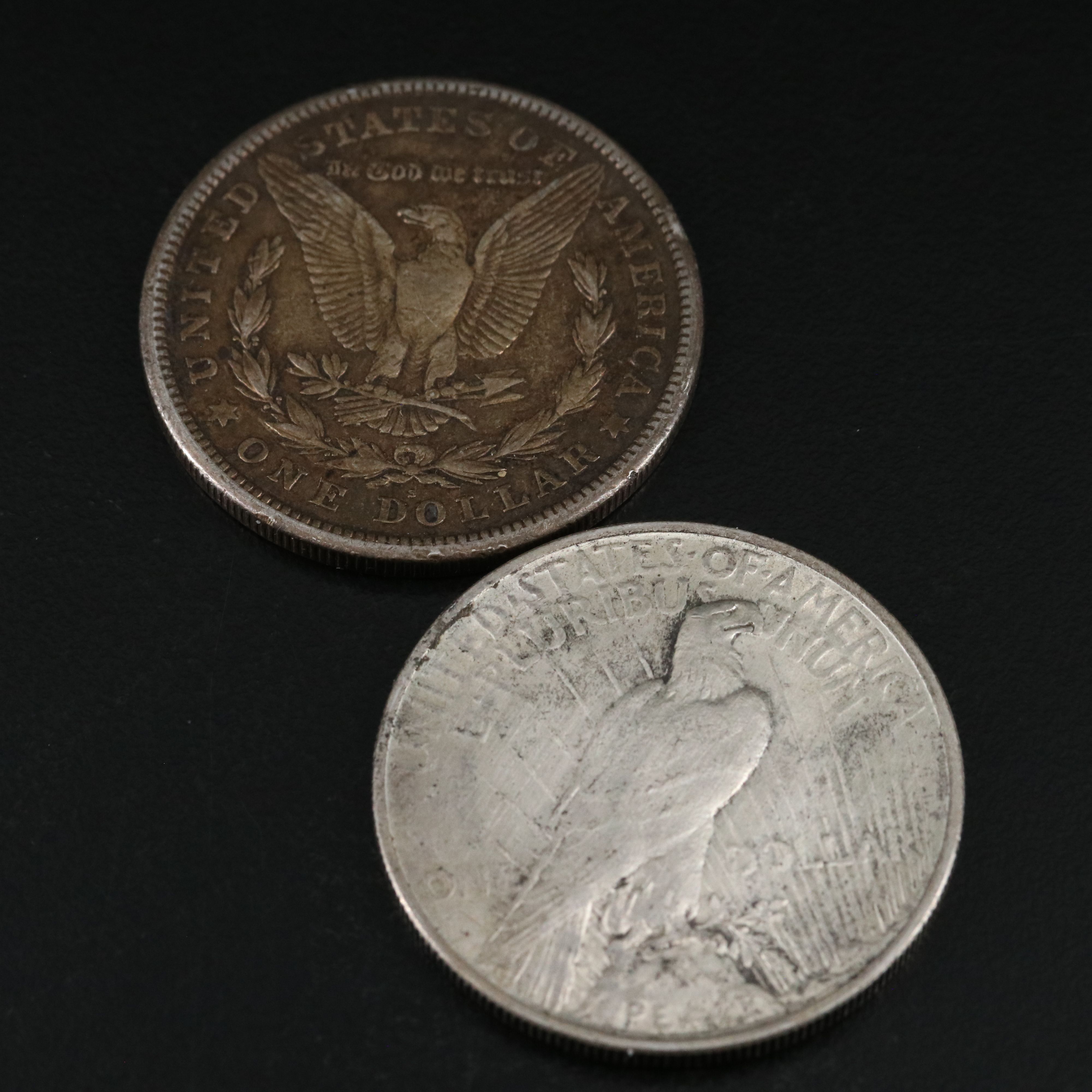 Three Morgan and Three Peace Silver Dollars