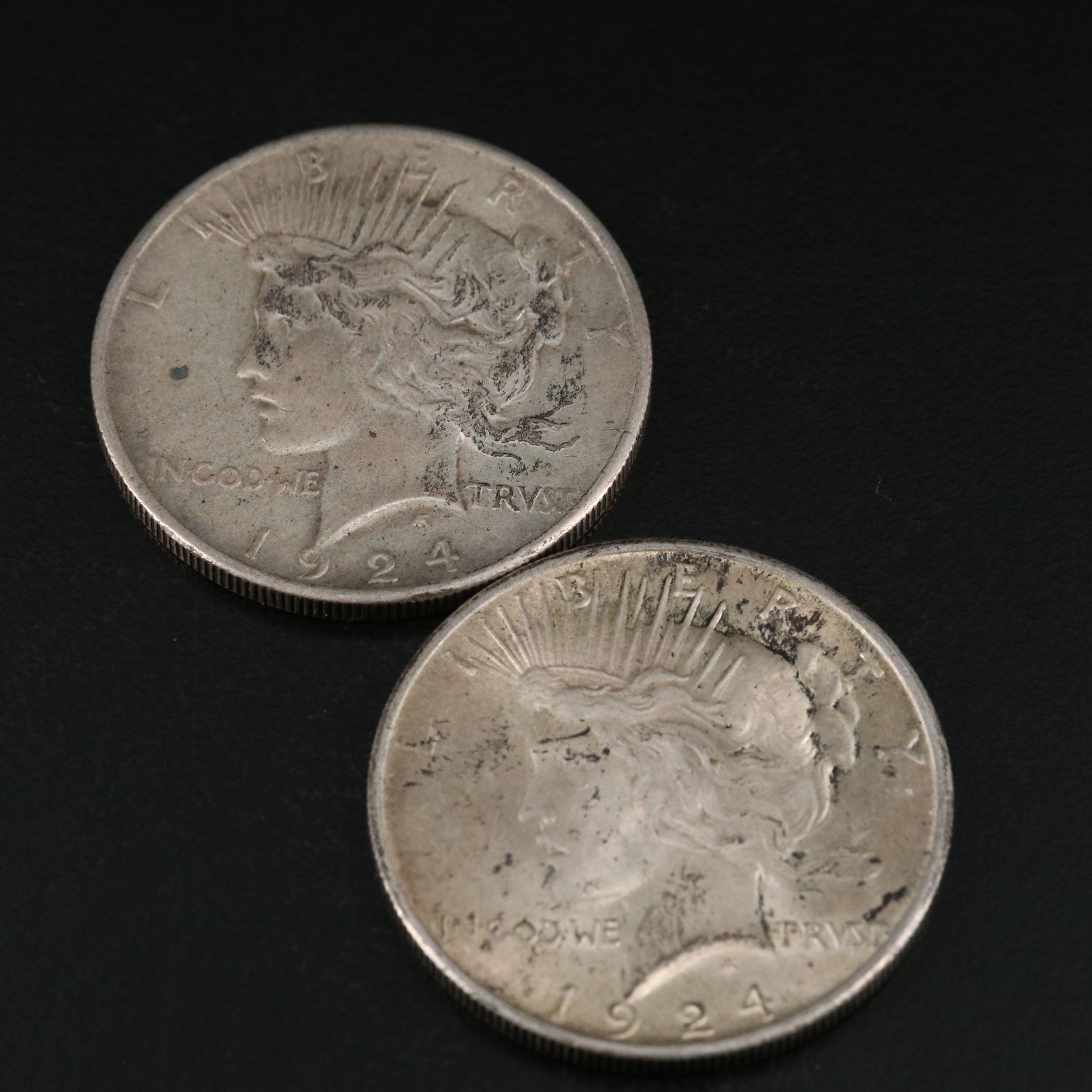 Three Morgan and Three Peace Silver Dollars
