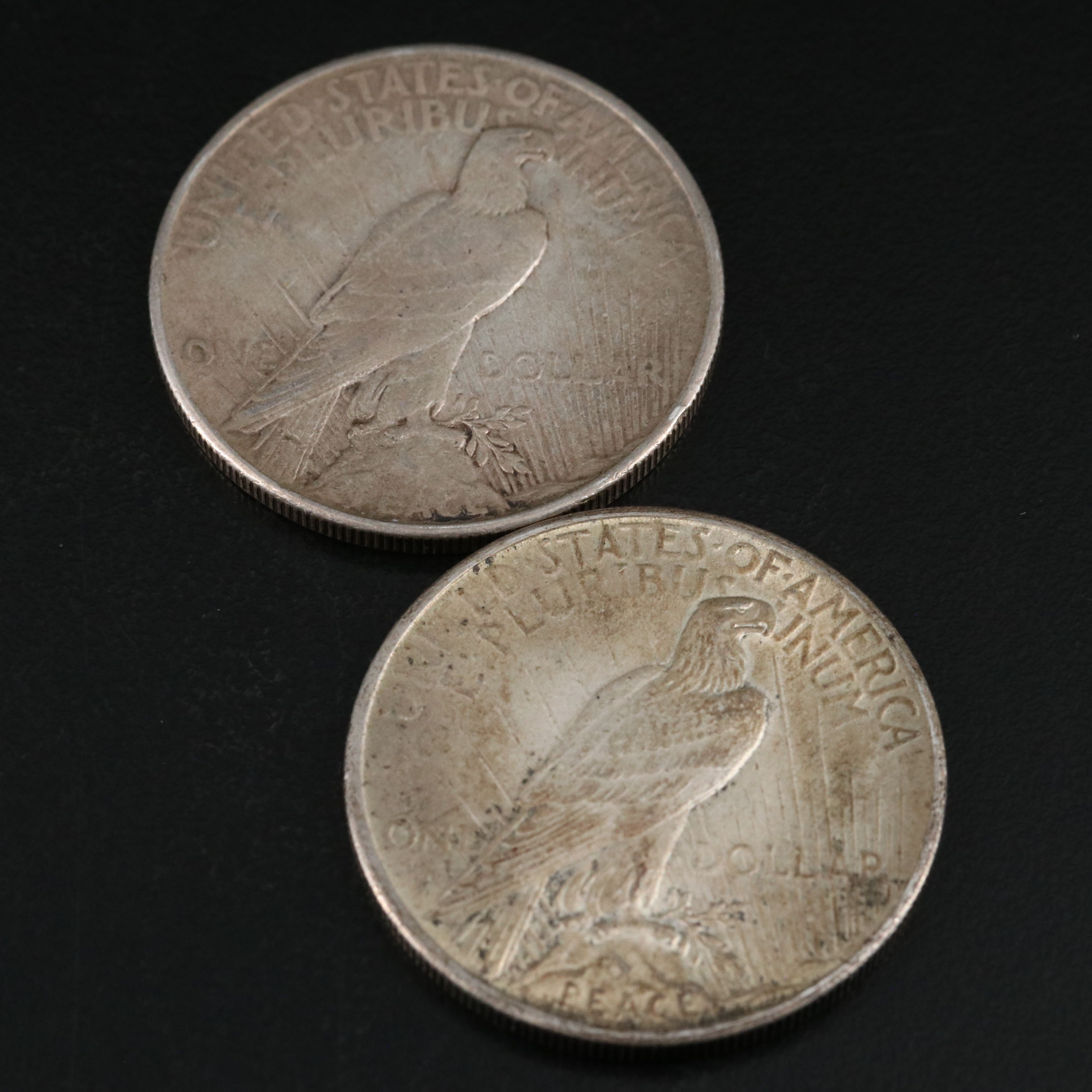Three Morgan and Three Peace Silver Dollars