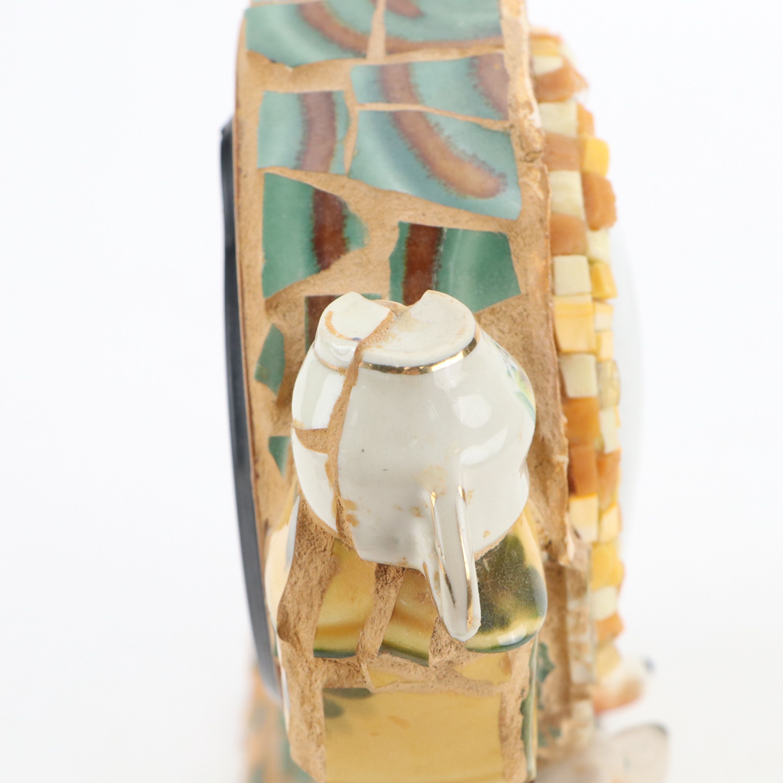 Artisan Ceramic Mosaic Assemblage Dog Mantel Clock with Other Beagle Figurine