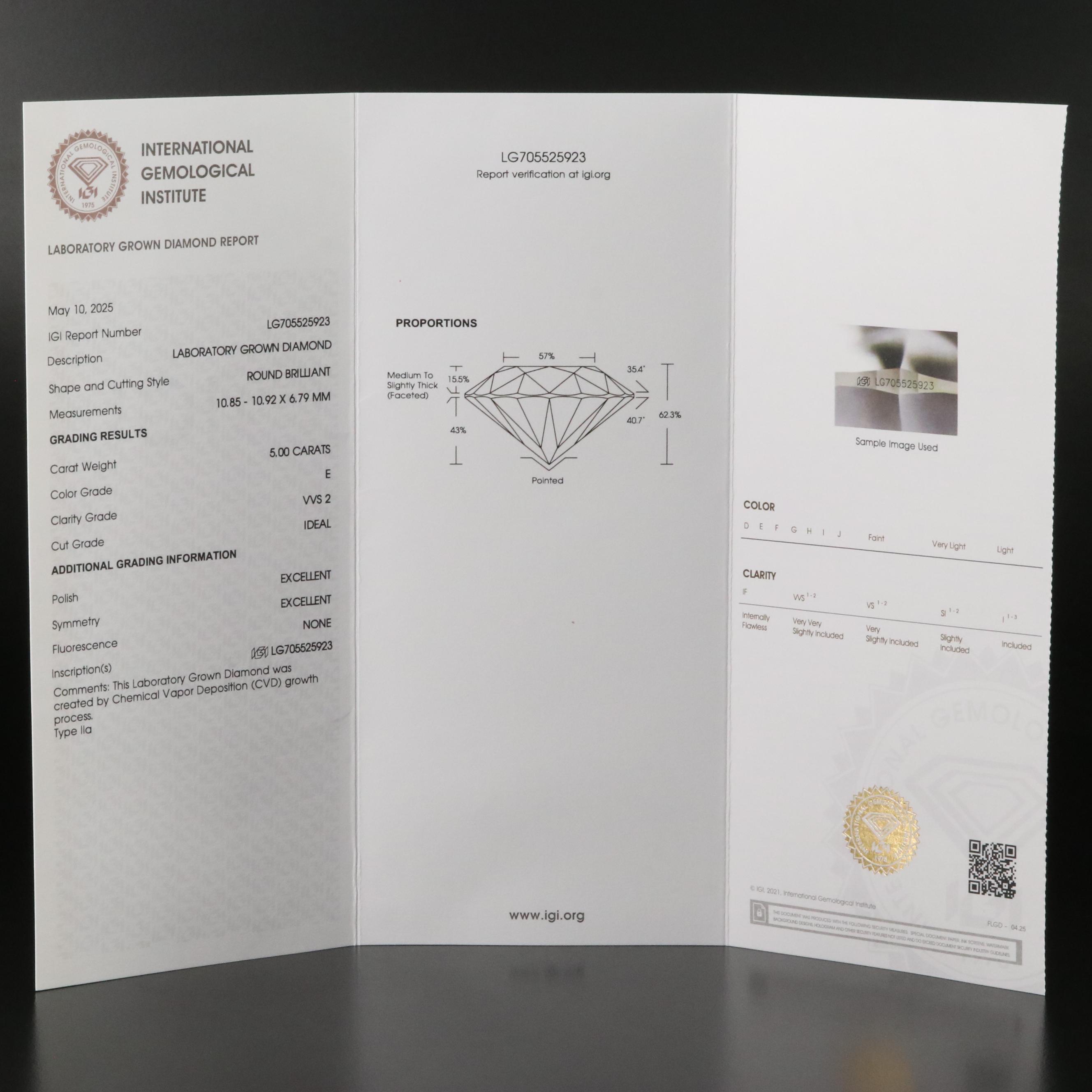 14K Rose Gold 5.00 CT Lab Grown Diamond Pendant Necklace with IGI Report