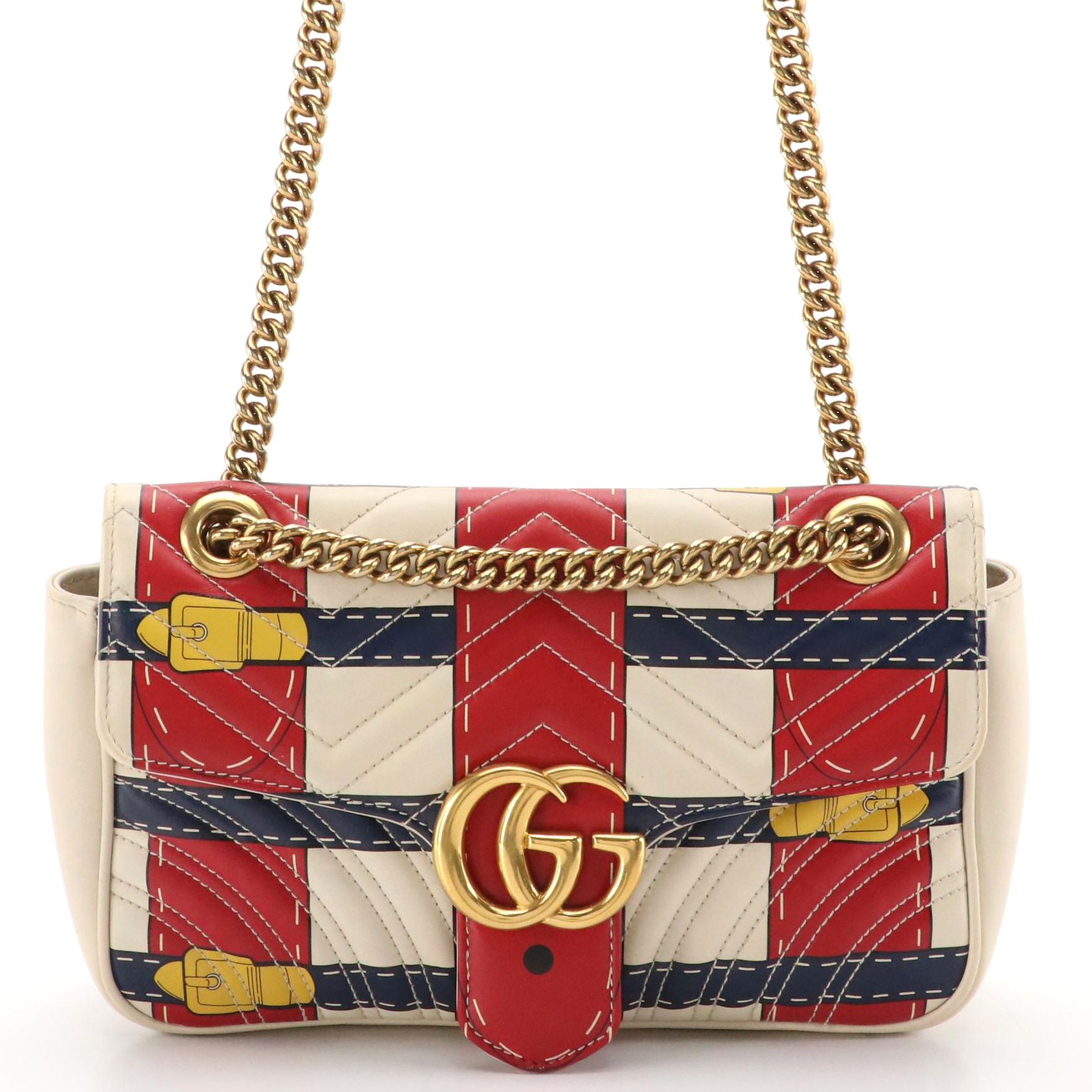 Gucci GG Marmont Flap-Front Chain Bag in Trompe L'Oeil Printed Matelassé Leather