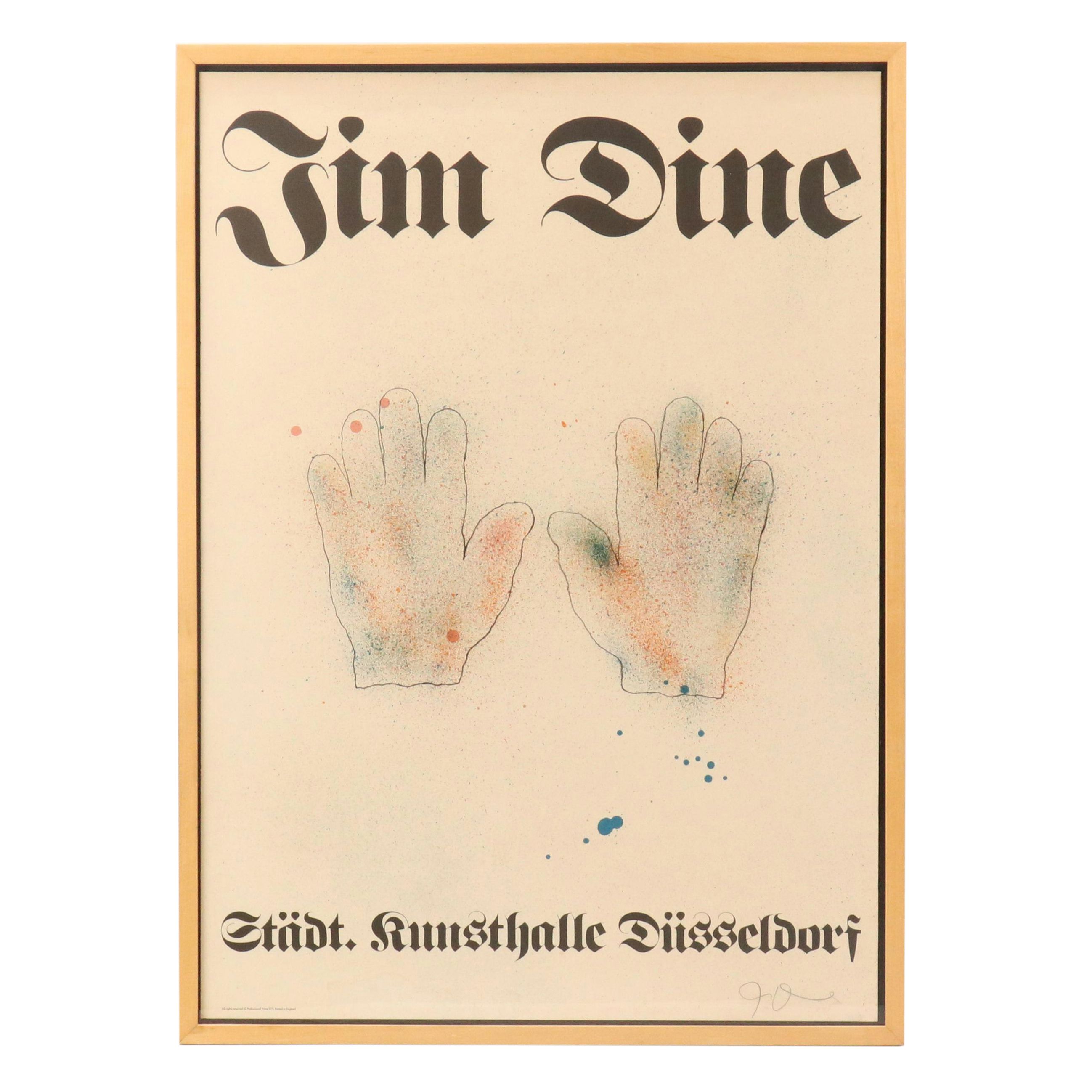 Jim Dine Color Lithograph Poster "Hands" for Städt. Kunsthalle Düssel, 1971