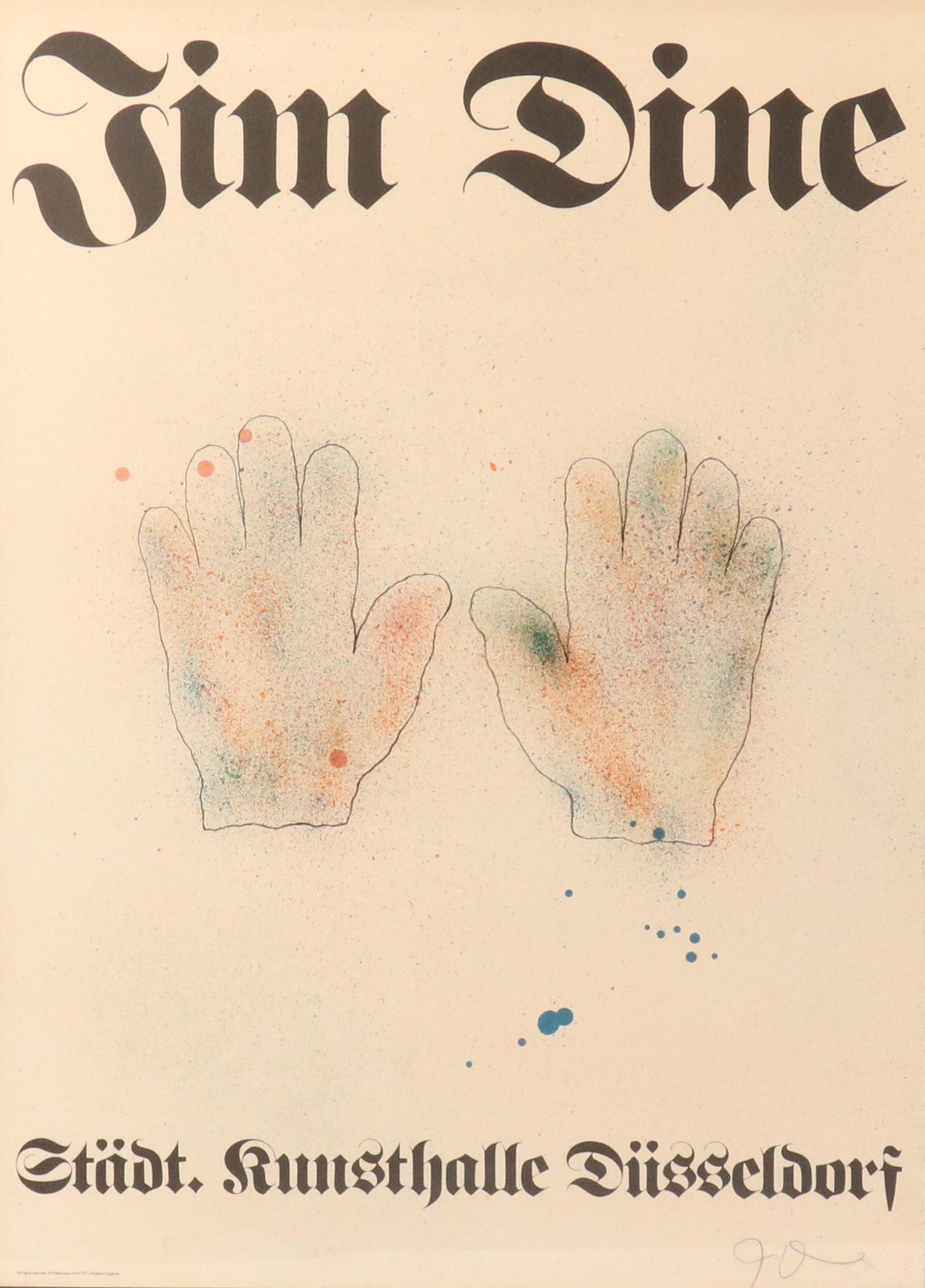 Jim Dine Color Lithograph Poster "Hands" for Städt. Kunsthalle Düssel, 1971