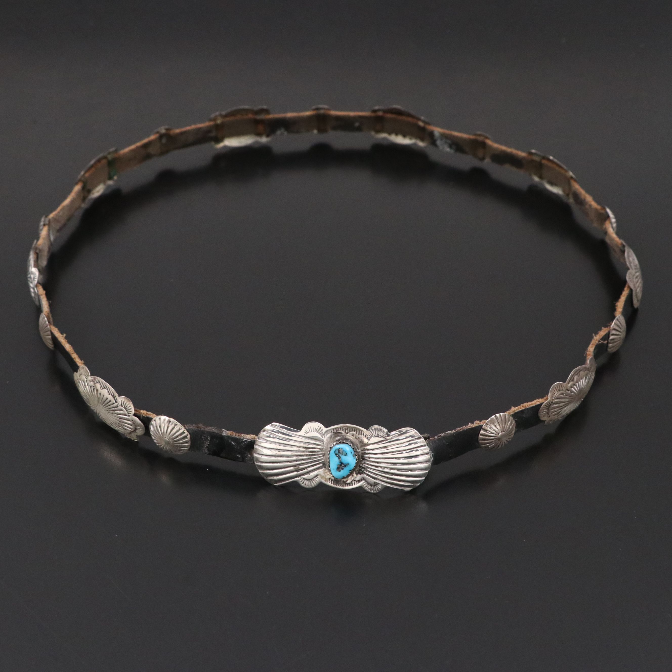 Leland Yazzie Navajo Sterling, Turquoise, and Leather Hat Band