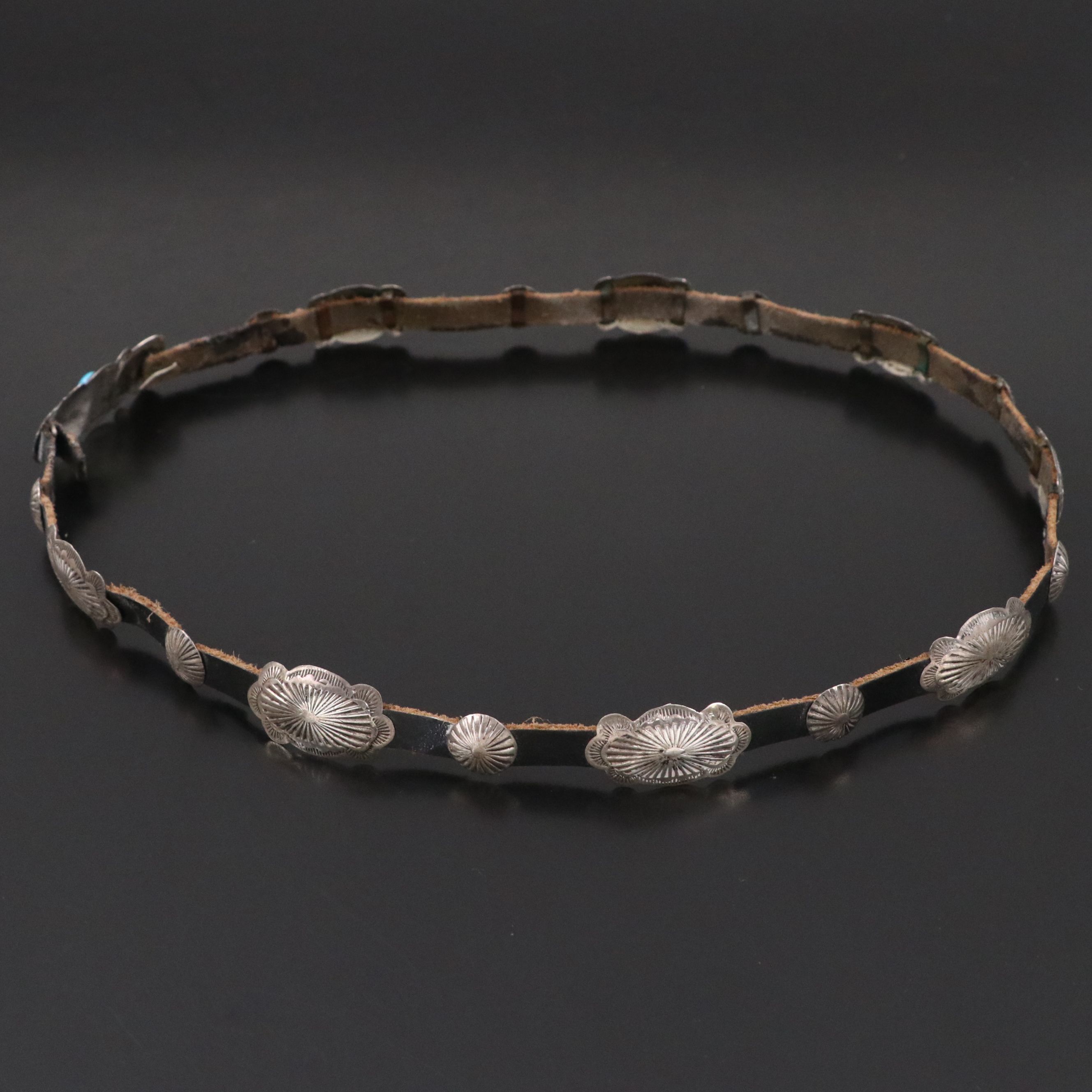 Leland Yazzie Navajo Sterling, Turquoise, and Leather Hat Band