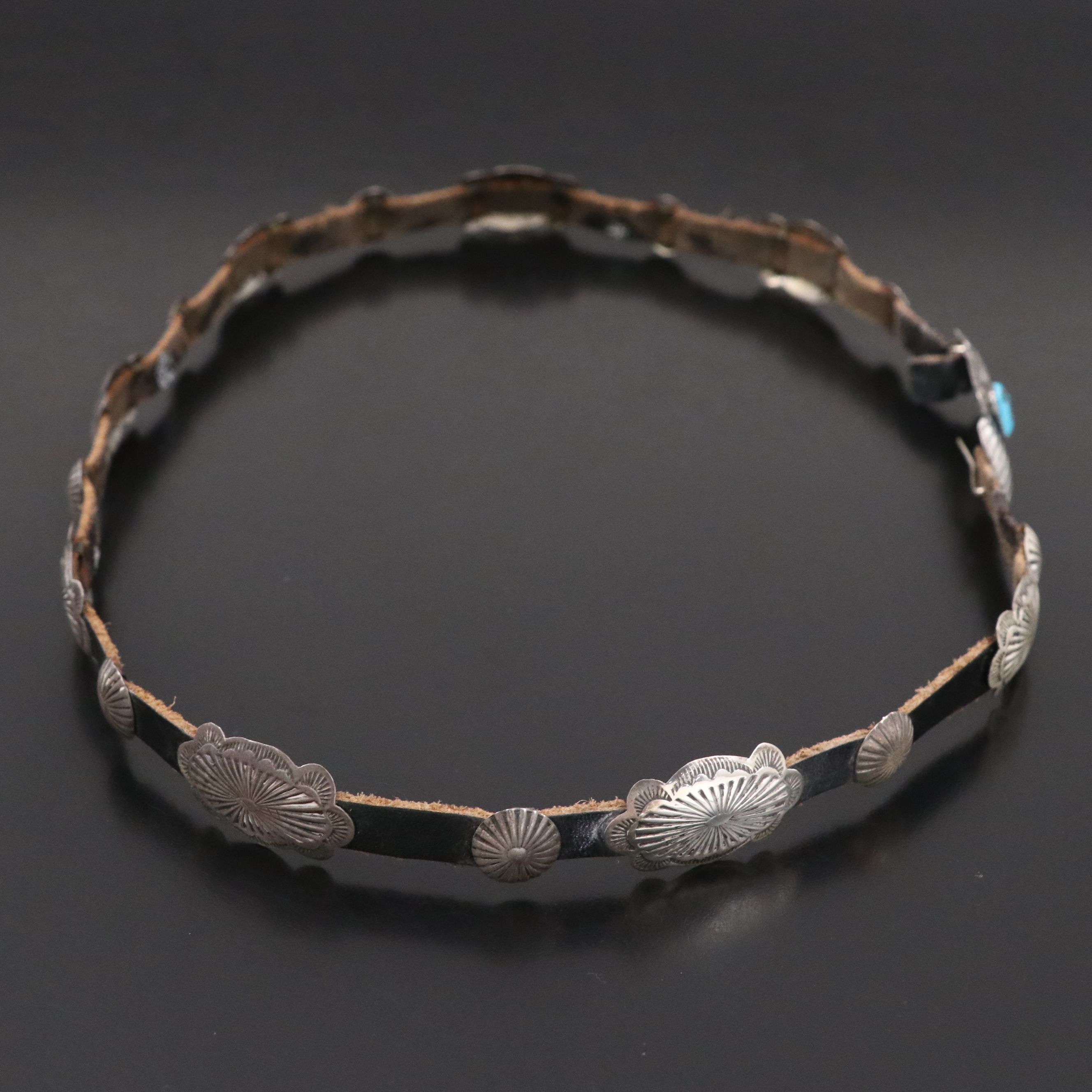 Leland Yazzie Navajo Sterling, Turquoise, and Leather Hat Band