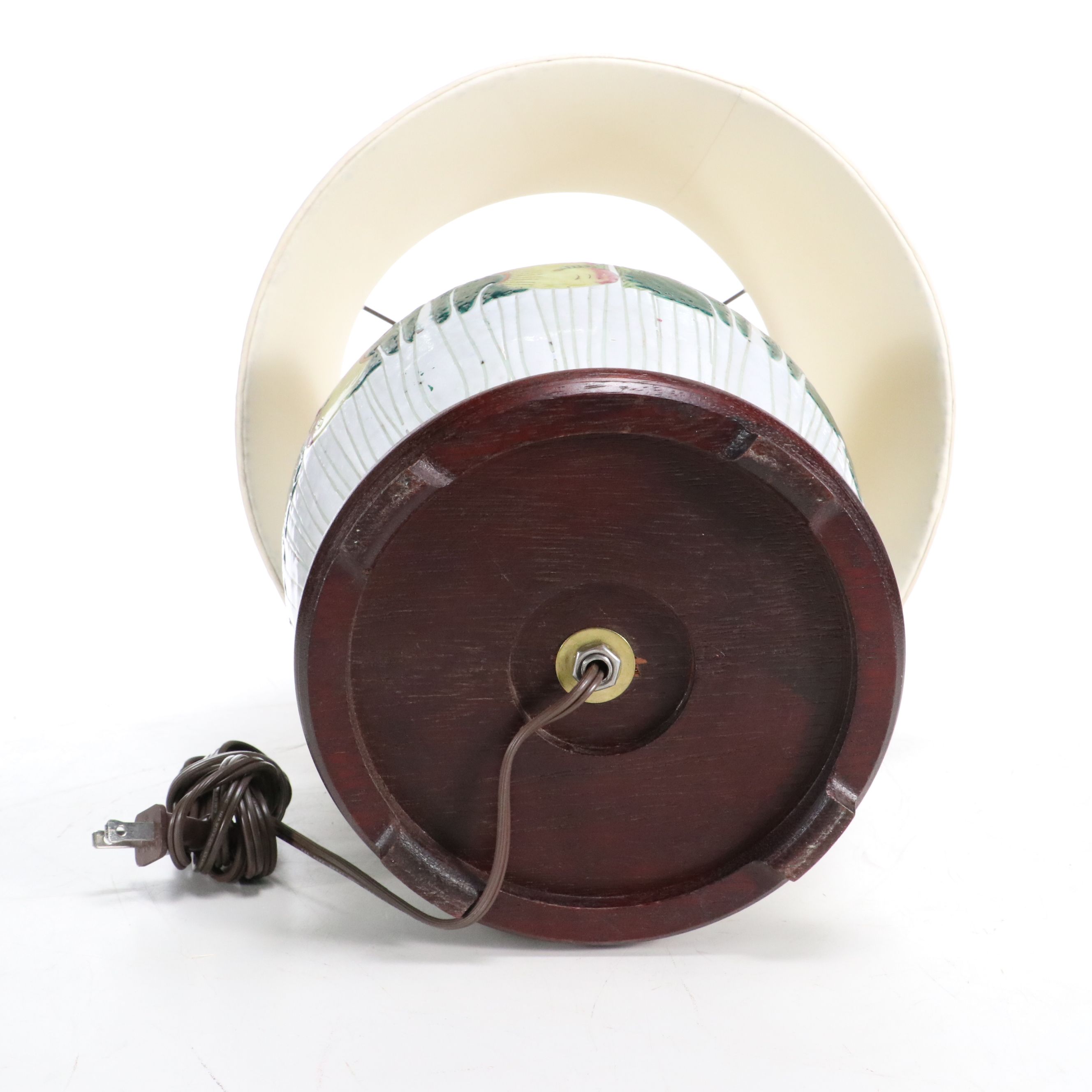 Chinese Cabbage Leaf Porcelain Lamp with Silk Drum Shade