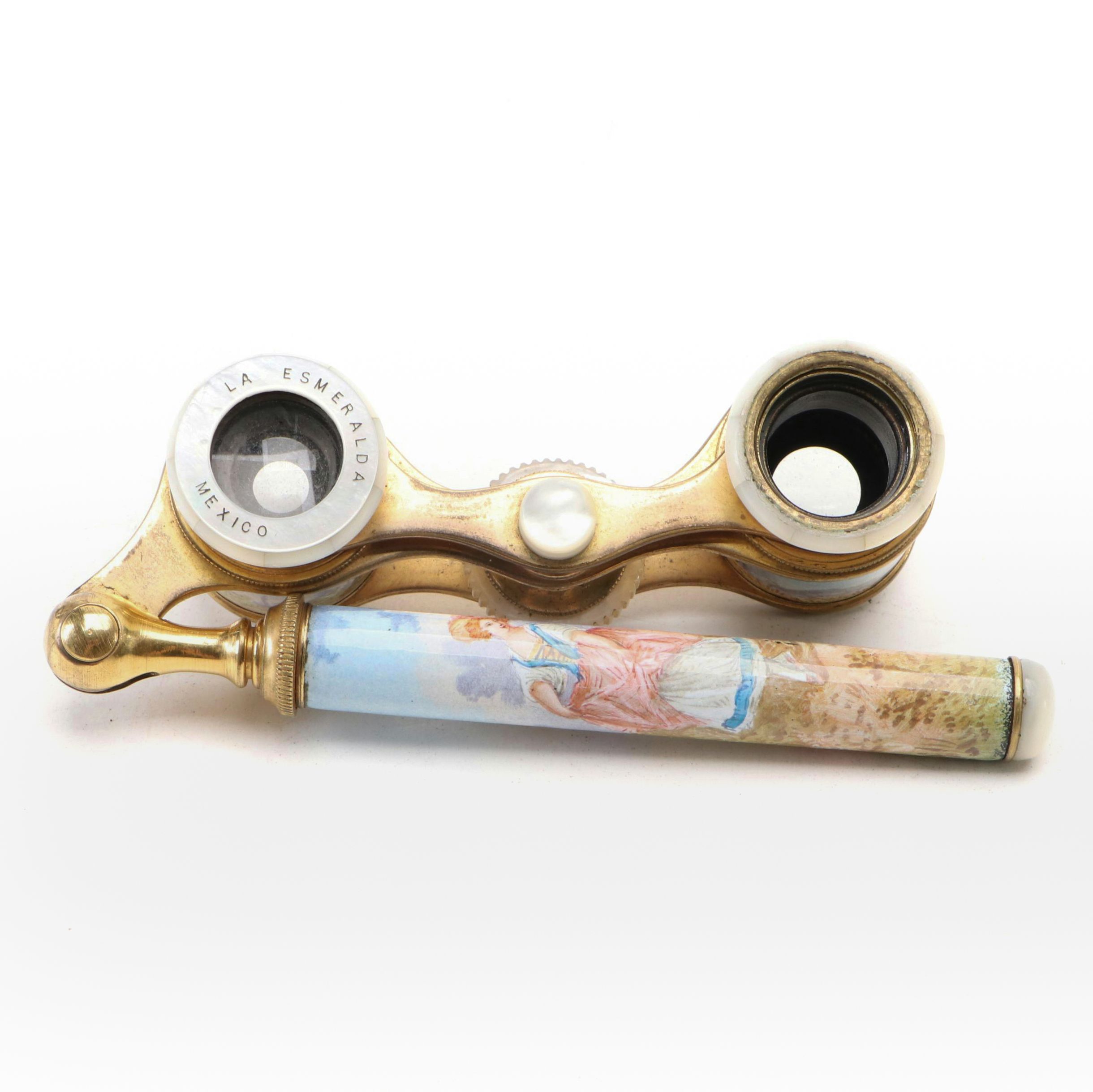 Colmont Brass and Mother-of-Pearl Lorgnette Opera Glasses