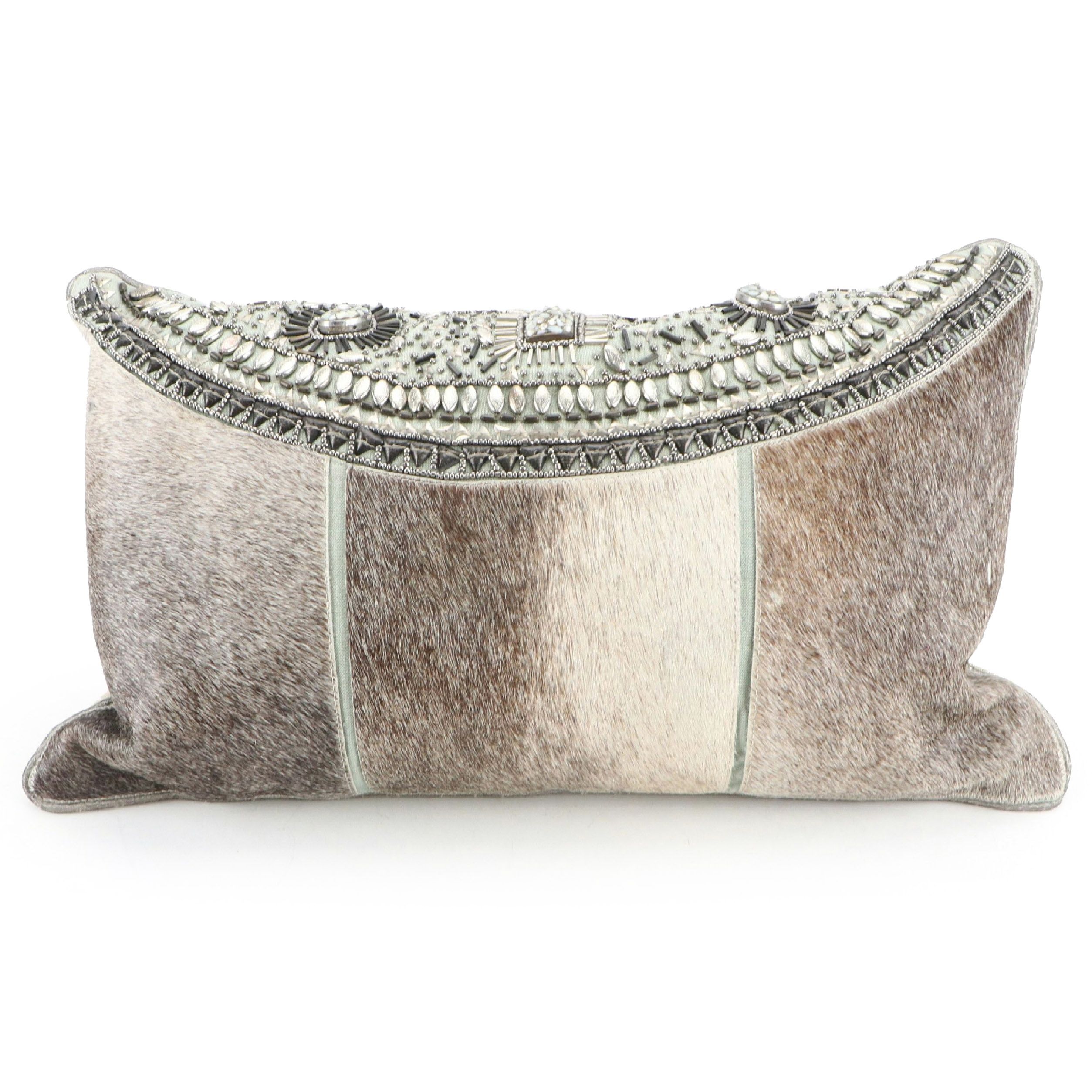 Hand-Stitched Hide Panel Accent Pillow with Beadwork Flap