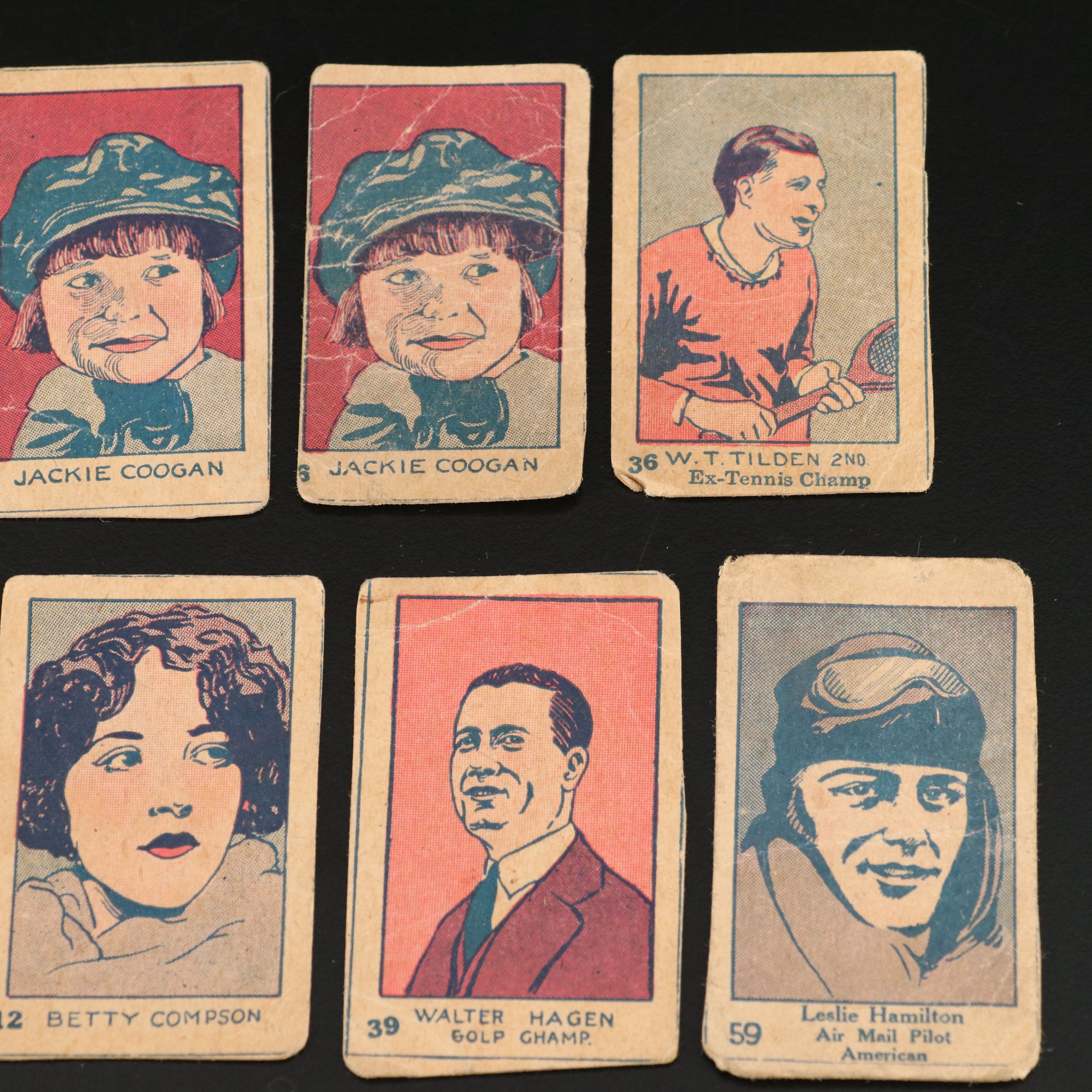 Twenty-Two W512 Trading Cards, Silent Film Stars, Including Chaplin, 1926