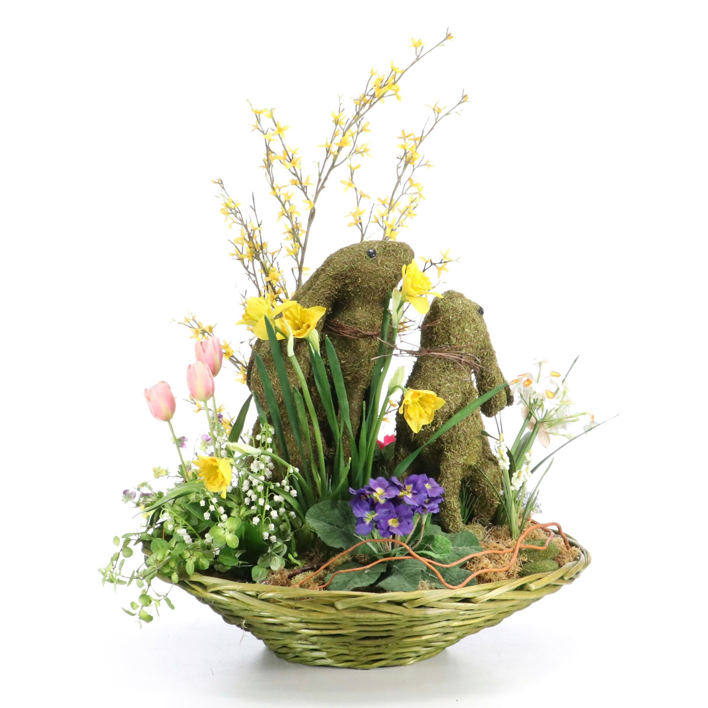 Spring Themed Artificial Rabbit Topiaries and Flower Centerpiece Bouquet
