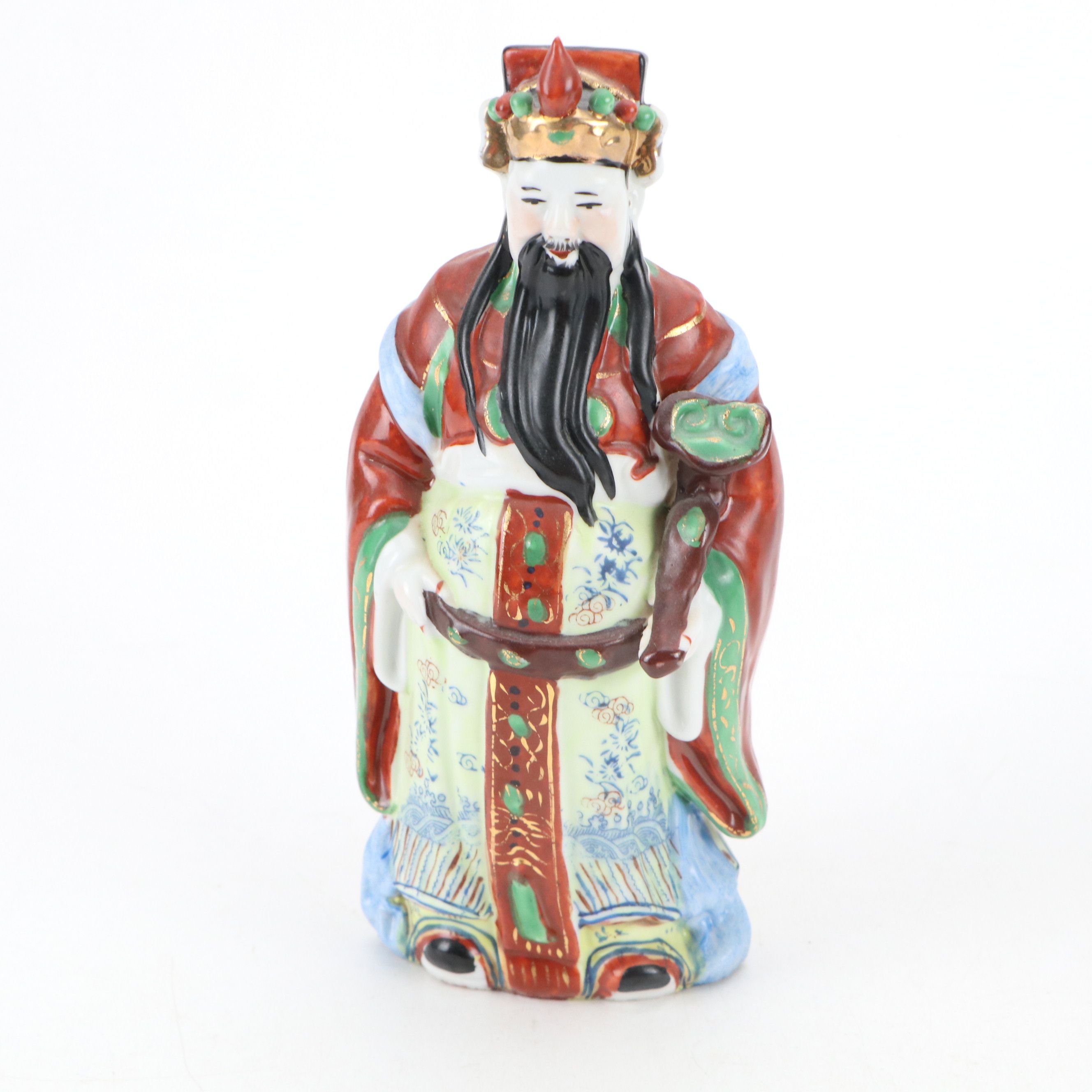 Chinese Porcelain Sanxing Deities Fu, Lu, Shao and Qing Style Emperor Figure