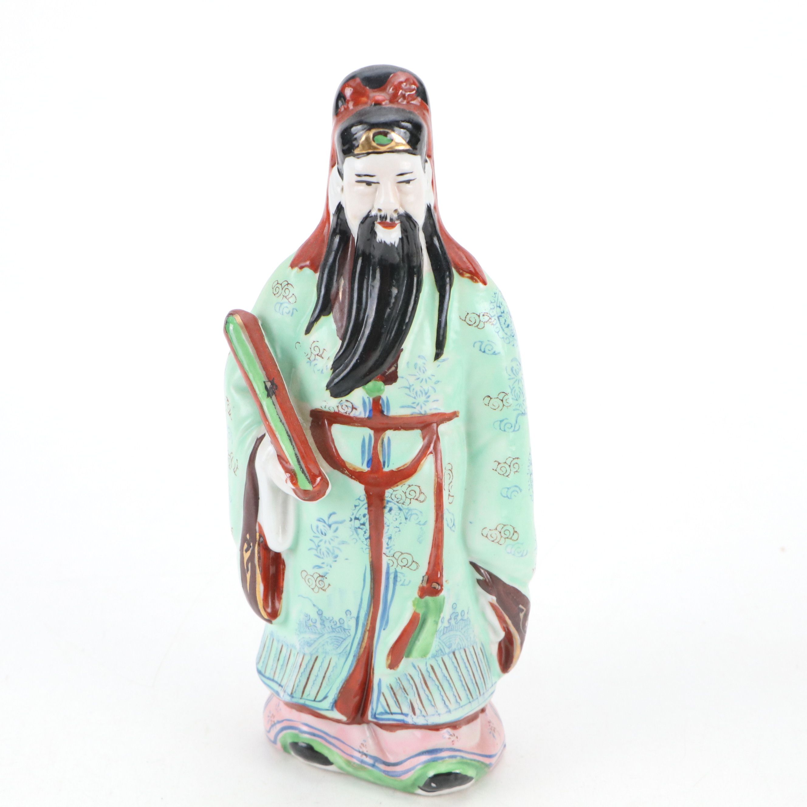 Chinese Porcelain Sanxing Deities Fu, Lu, Shao and Qing Style Emperor Figure