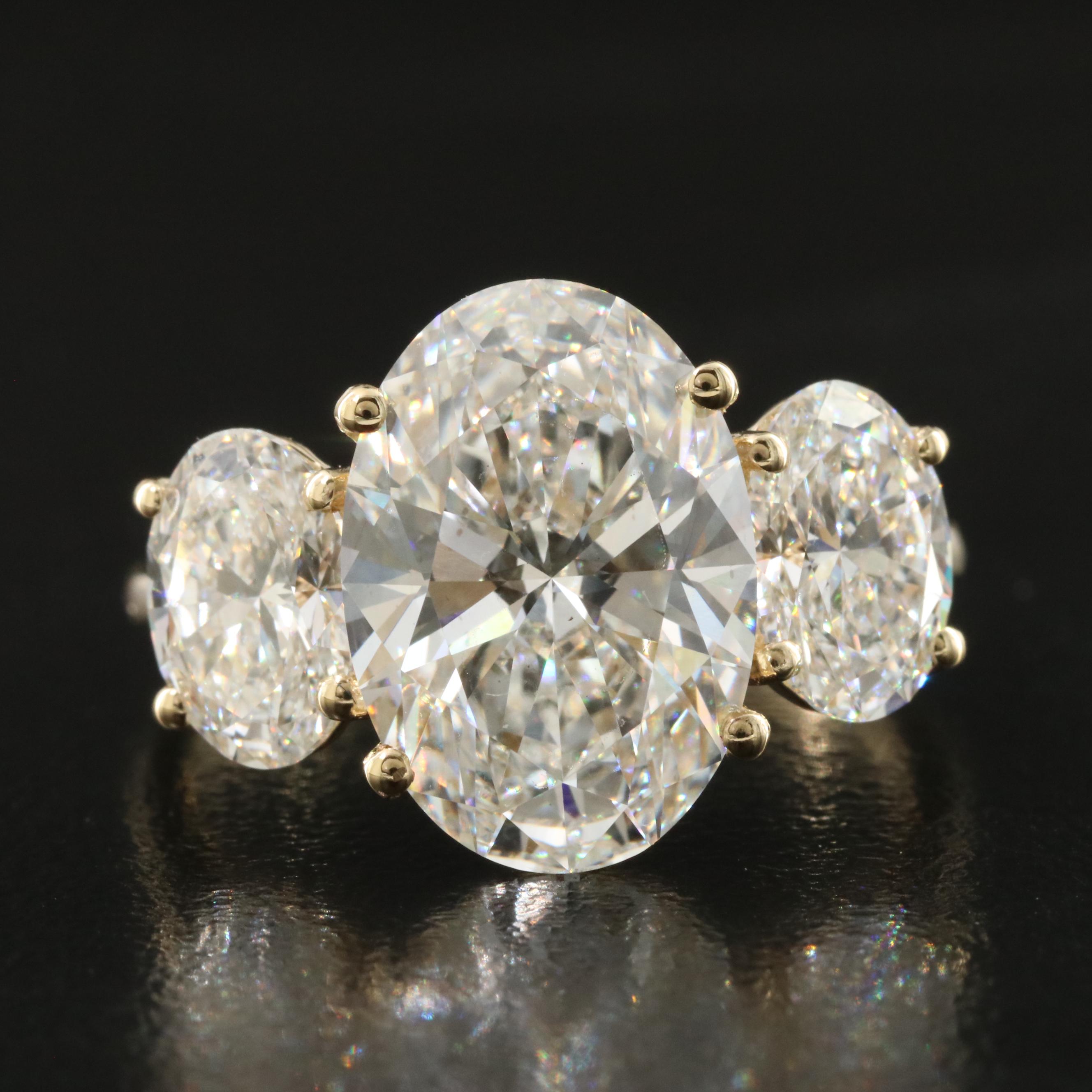 18K 7.12 CTW Lab Grown Diamond Three Stone Ring with IGI Reports