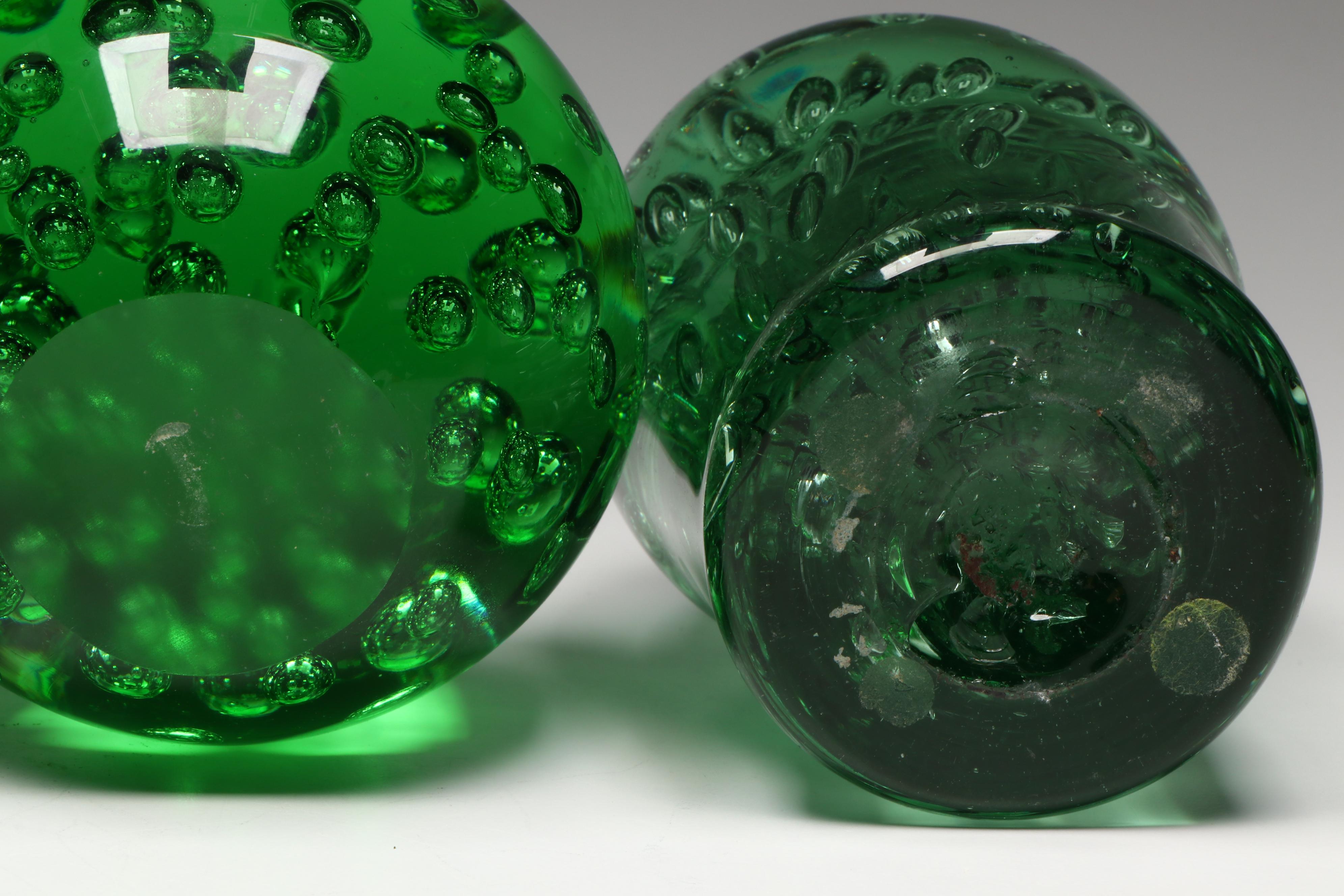 Green Glass Angel Figurine and Orbs