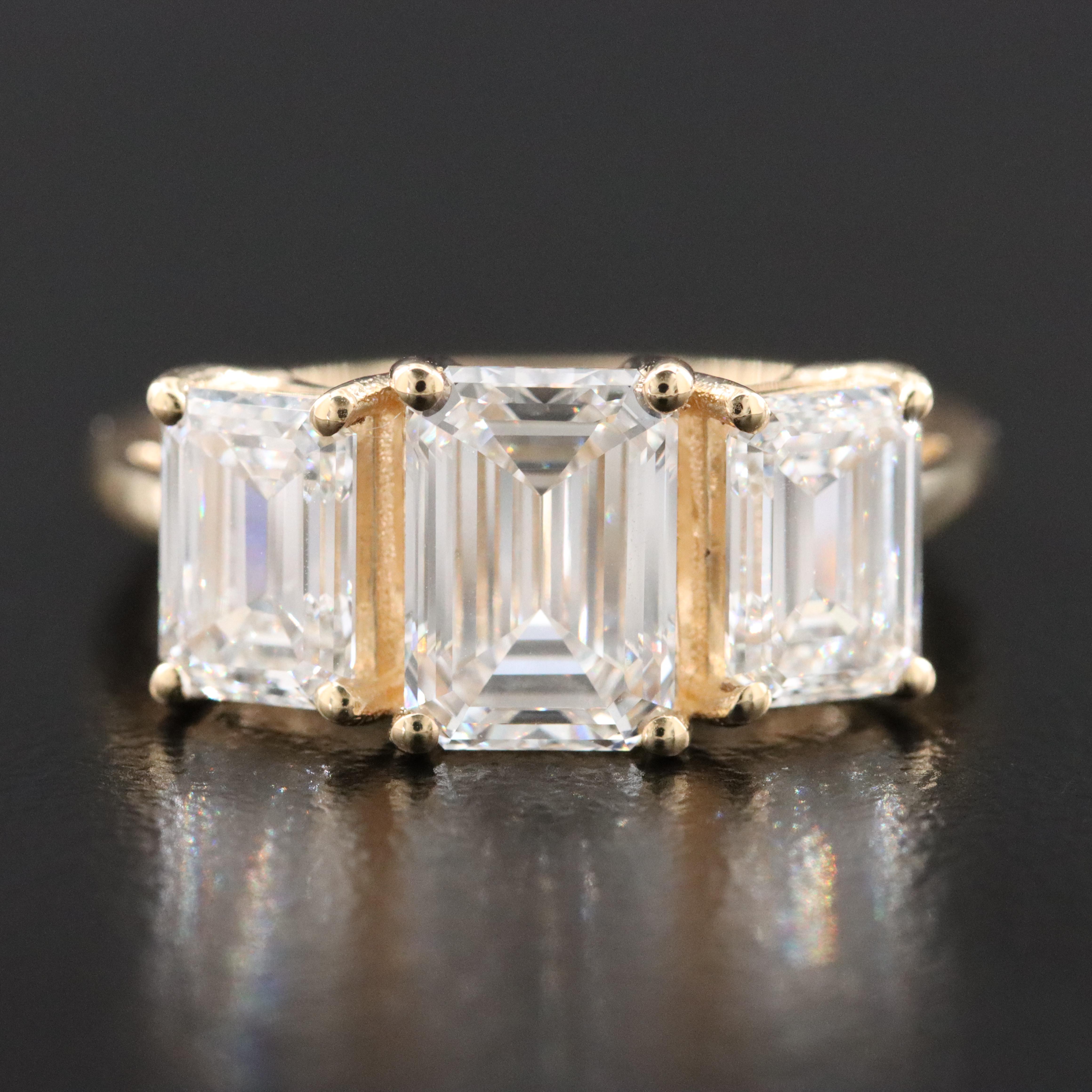 18K 3.98 CTW Lab Grown Diamond Three Stone Ring with IGI Reports