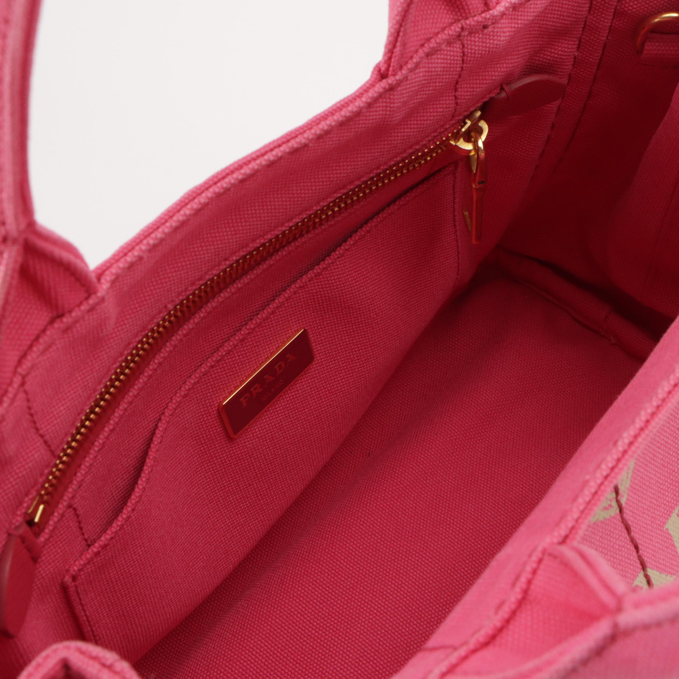 Prada Mediun Canapa Logo Two-Way Tote in Peonia Pink Canvas