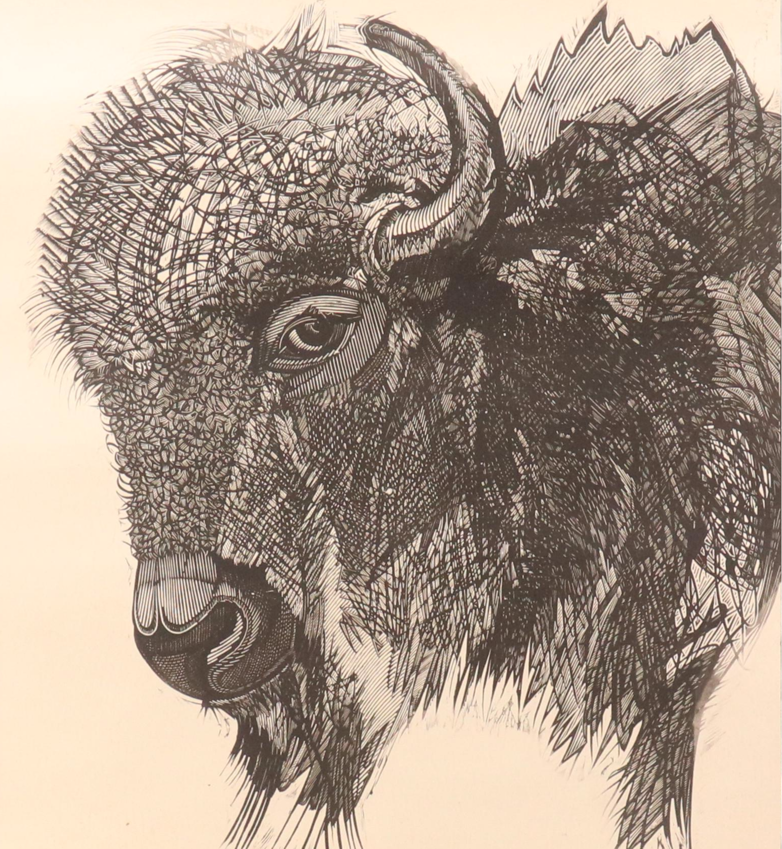 Woodcut "Buffalo," Late 20th Century