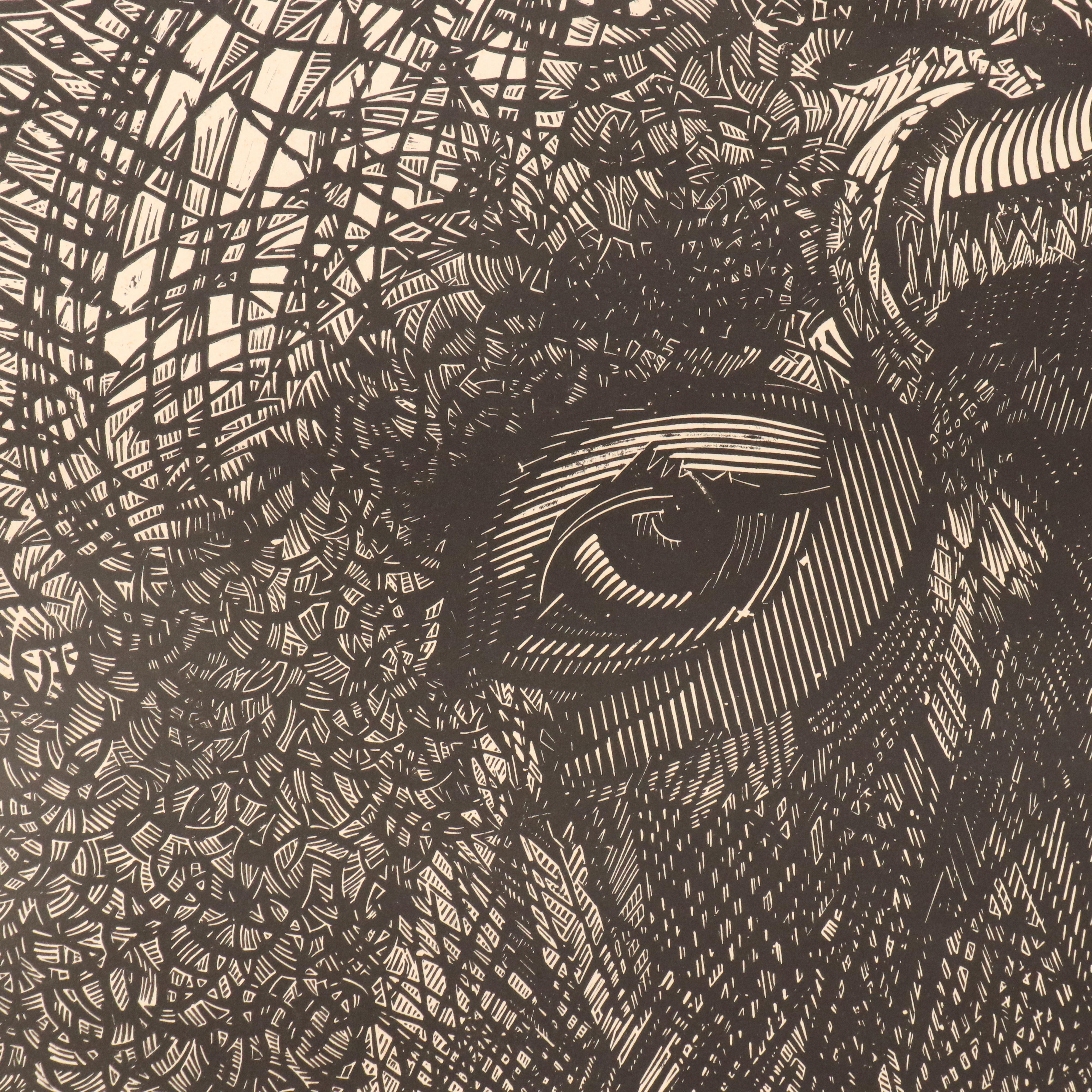 Woodcut "Buffalo," Late 20th Century