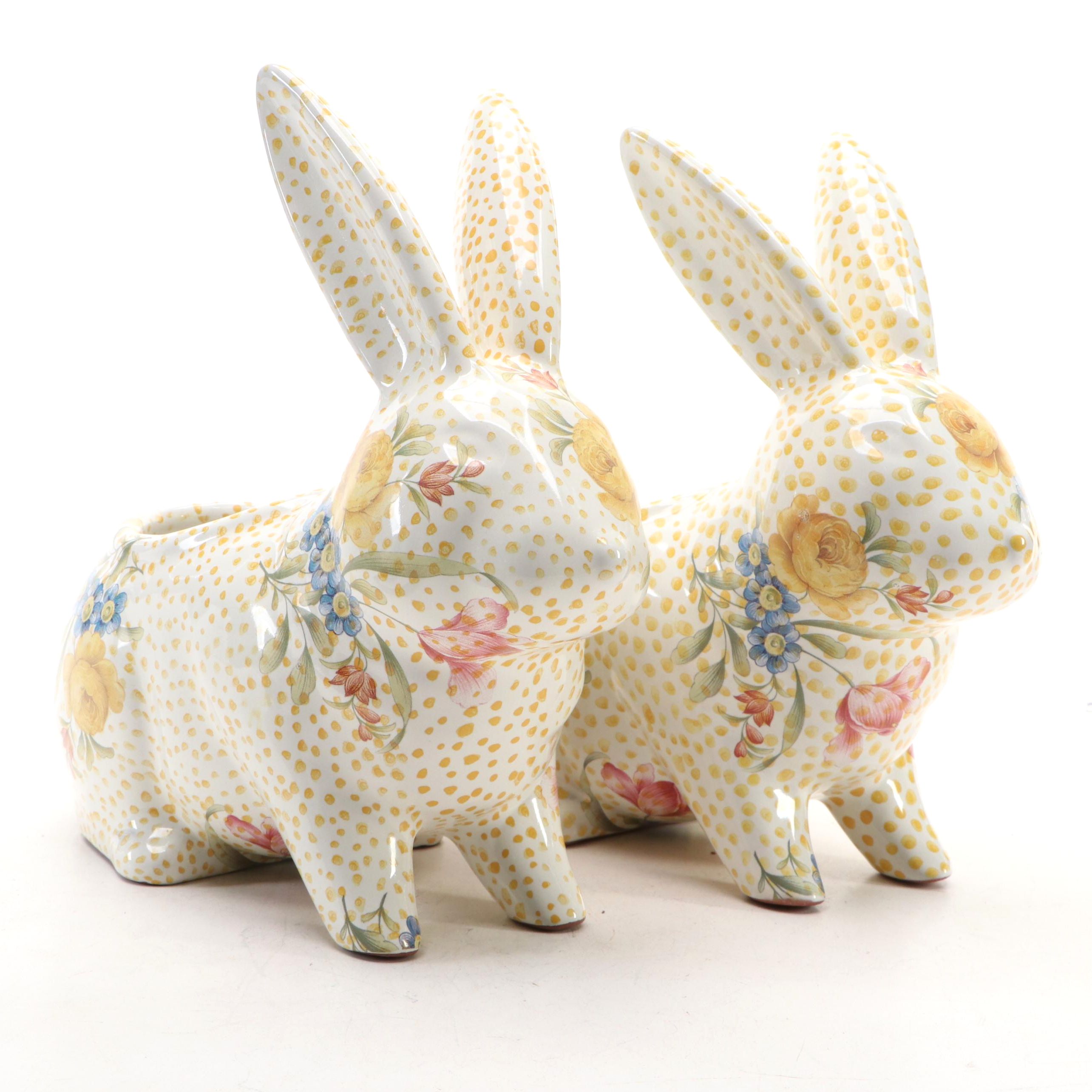 MacKenzie-Childs Ceramic Rabbit Planters