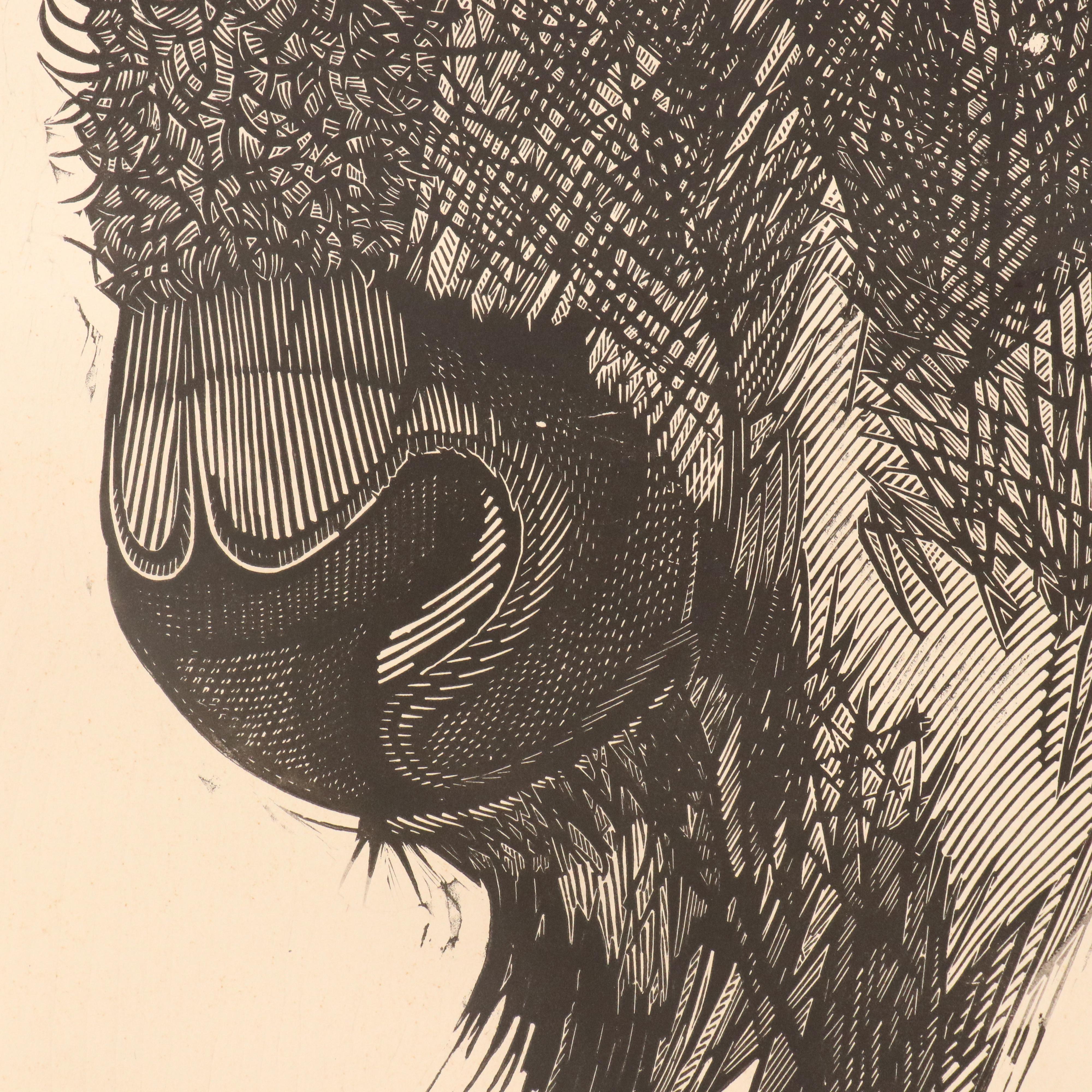 Woodcut "Buffalo," Late 20th Century