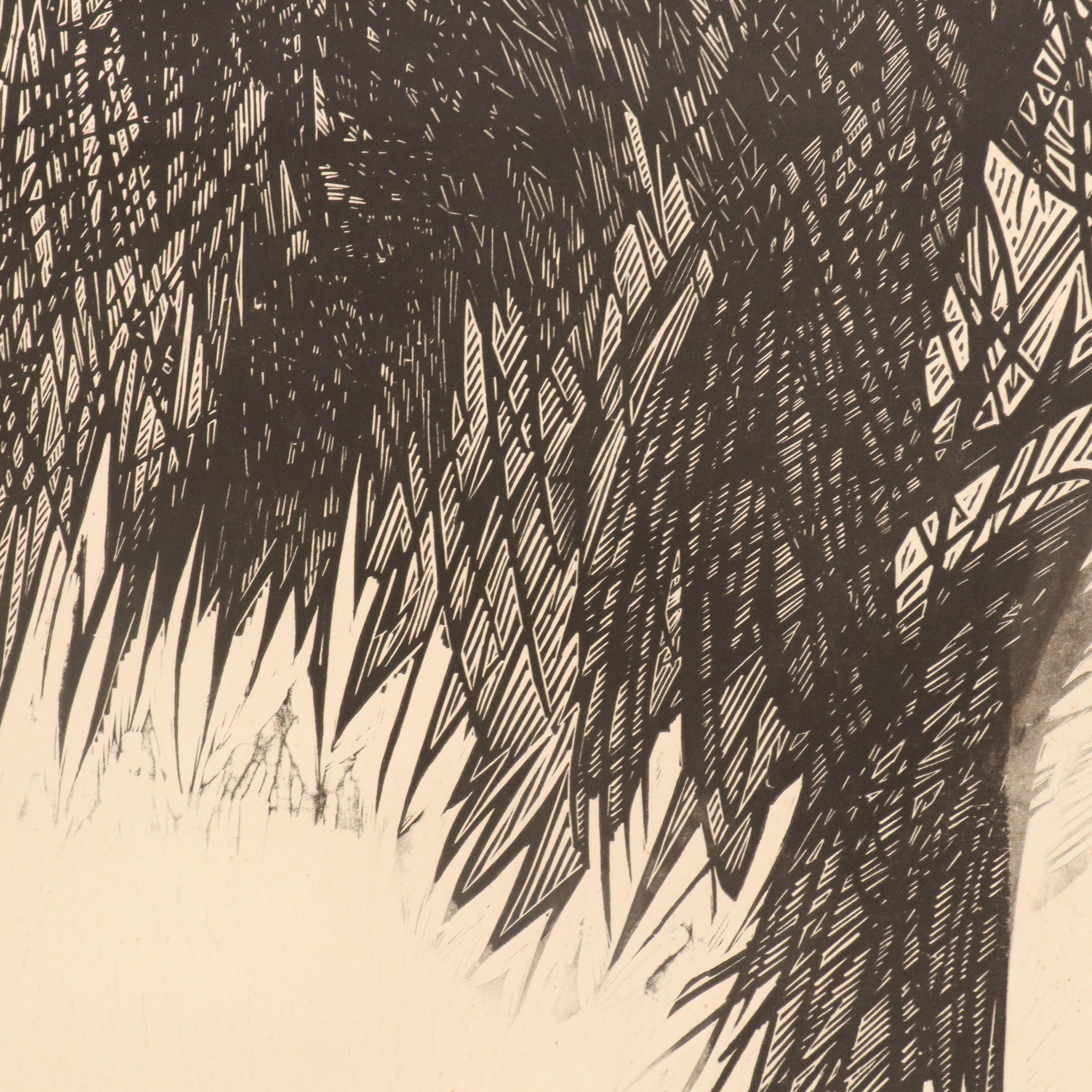 Woodcut "Buffalo," Late 20th Century