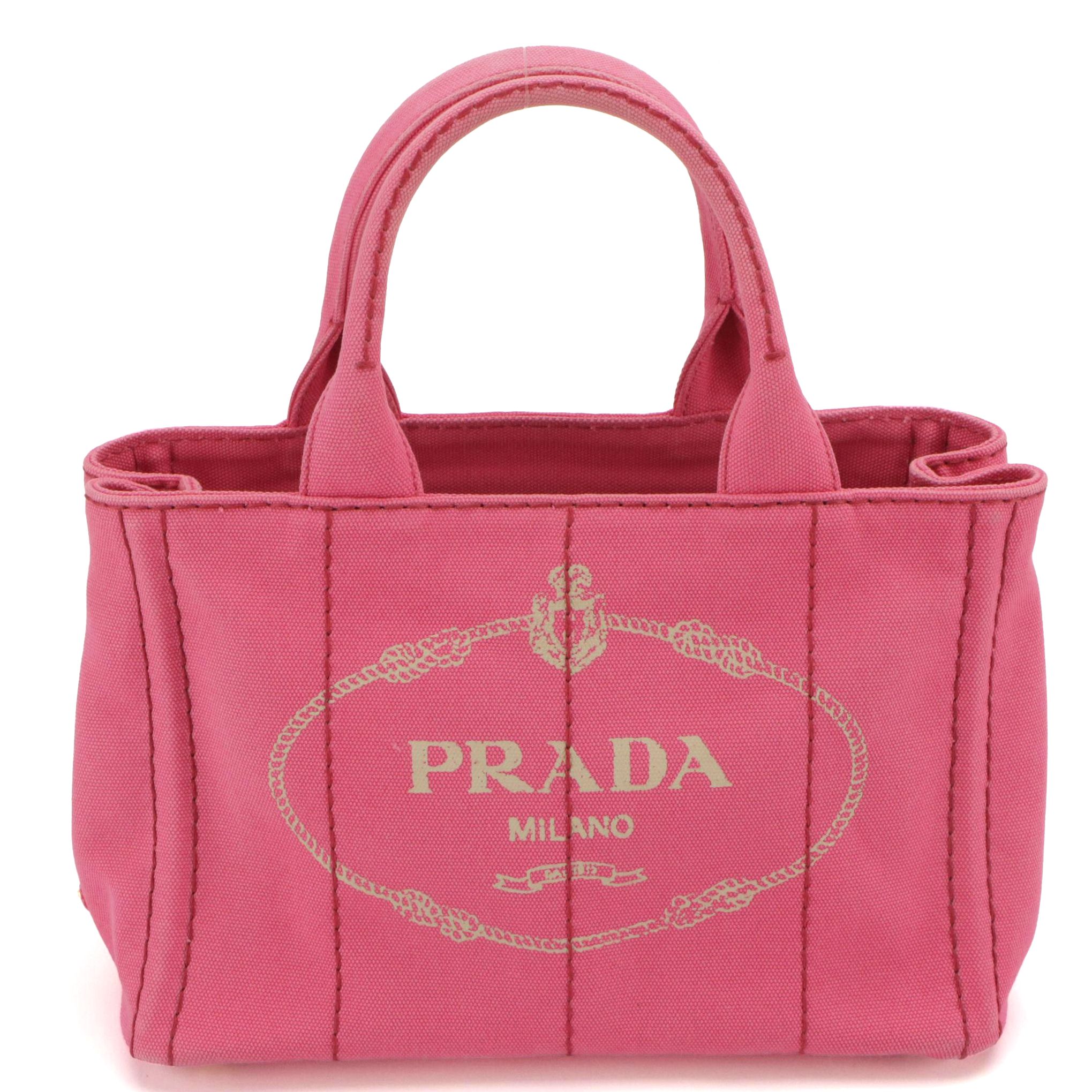 Prada Mediun Canapa Logo Two-Way Tote in Peonia Pink Canvas