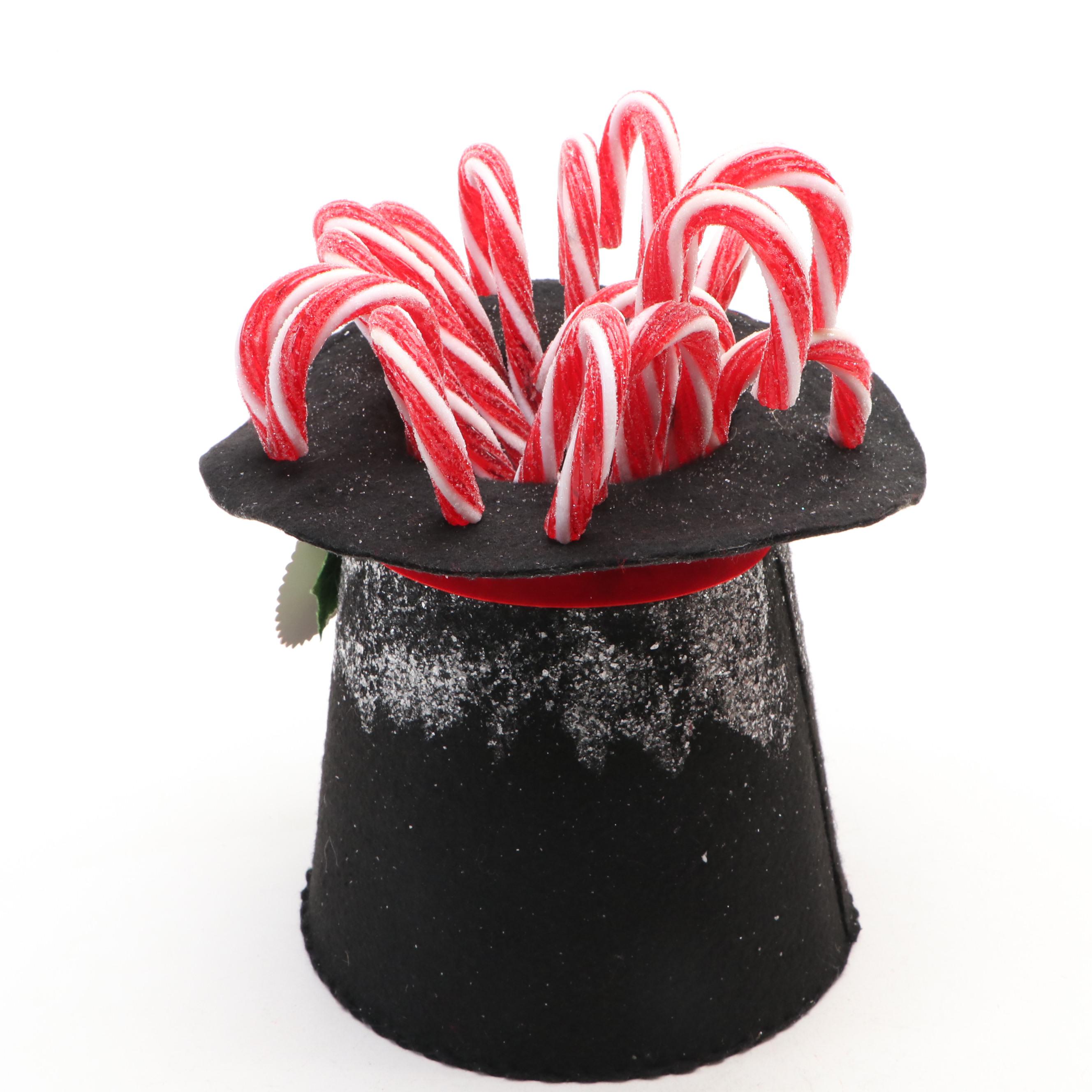 Christmas Decorative Top Hat with Candy Canes, Santa Shelf Sitter and More