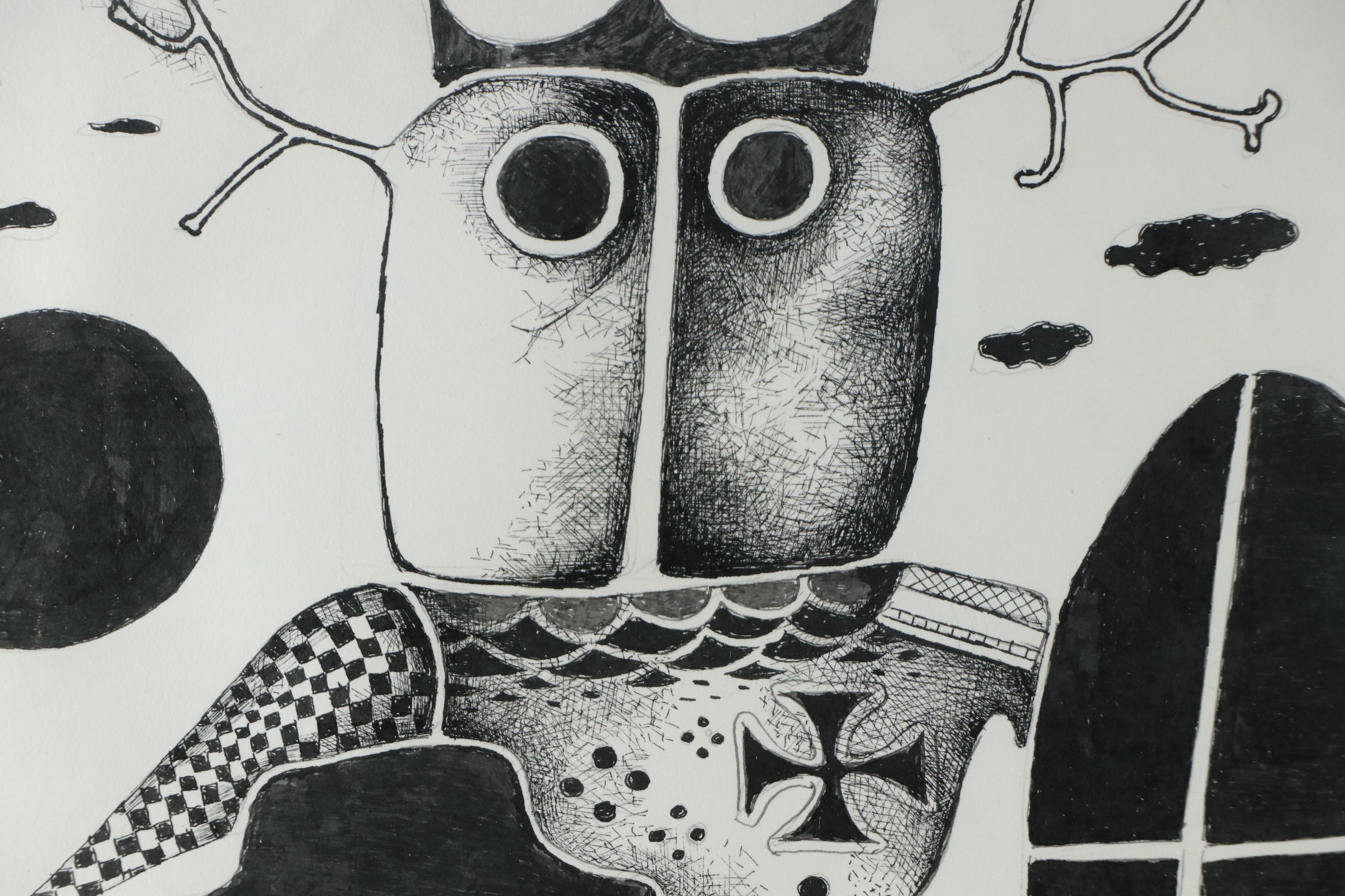 Nikolay "Kuk" Manuylov Figural Surrealist Ink Drawing, 2017